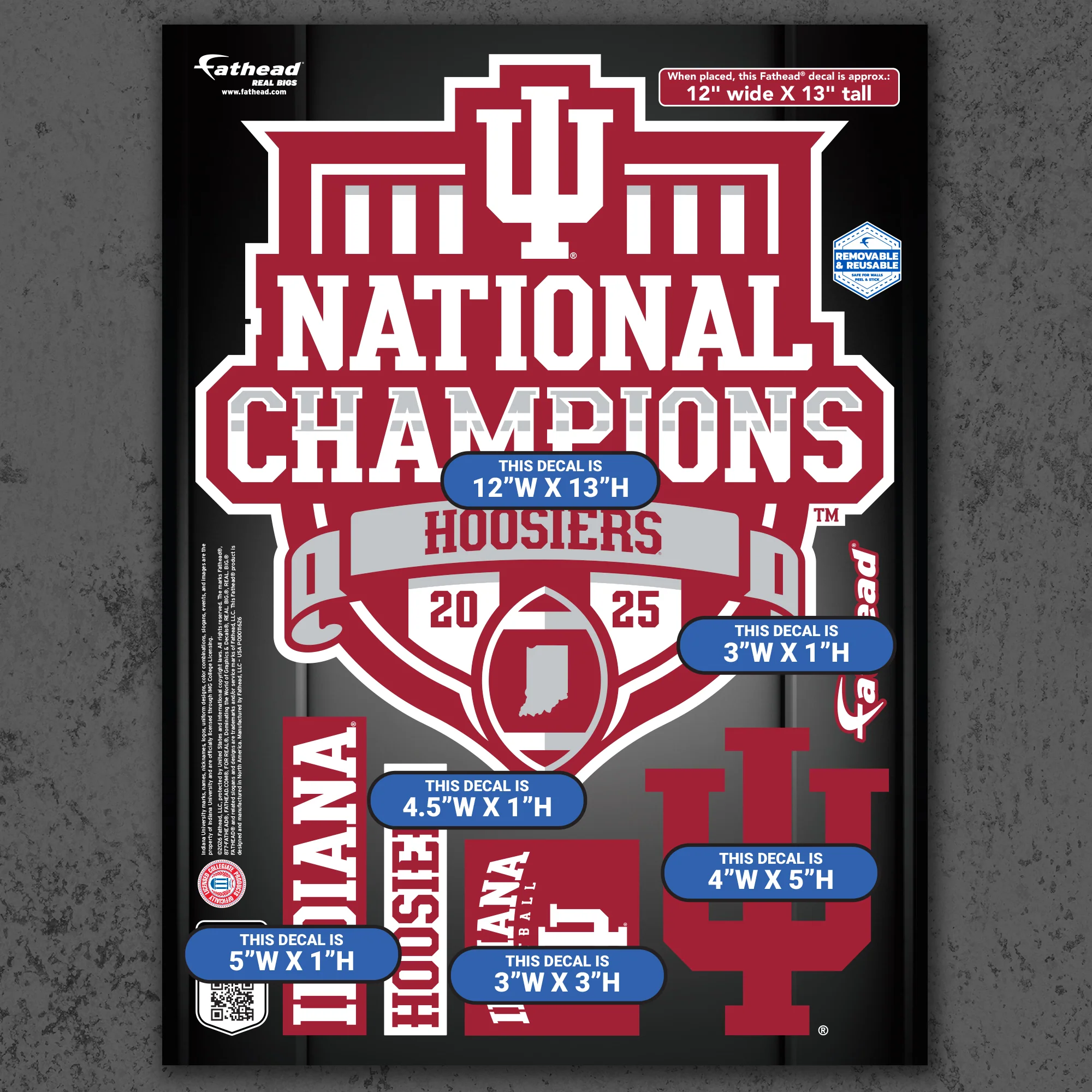 2026 National Champions Logo - RealBig Collection - Official NCAA - Indiana Hoosiers - Reusable Vinyl Wall Decals - Image 8