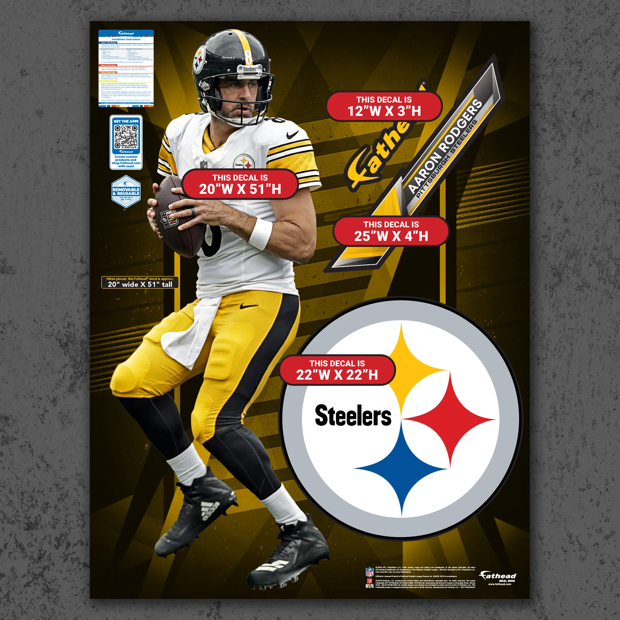 Aaron Rodgers - RealBig Collection - Official NFL - Pittsburgh Steelers - Reusable Vinyl Wall Decals - Image 6