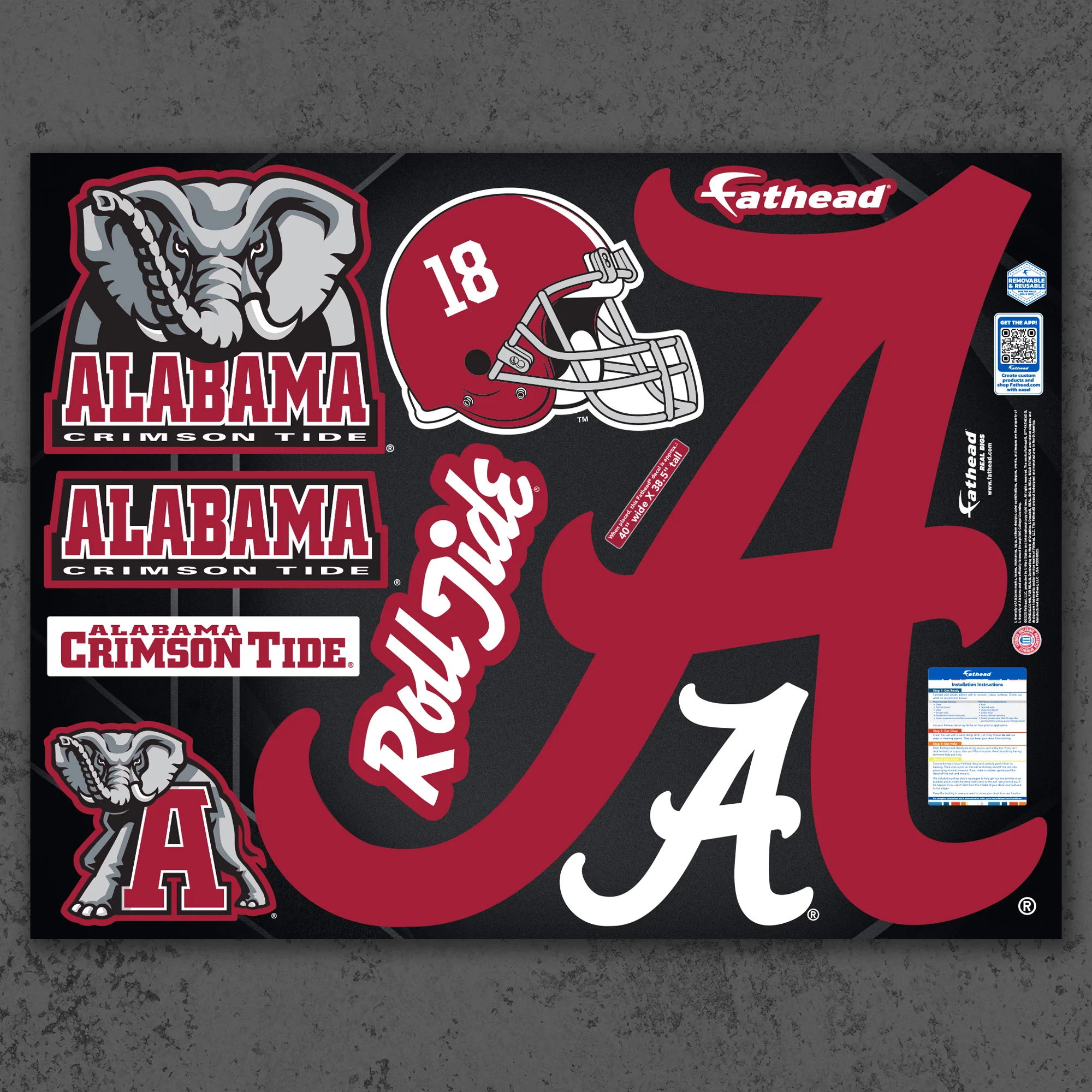 Alabama Crimson Tide - RealBig 'A' Logo Collection - Official NCAA - Reusable Vinyl Wall Decals - Image 2
