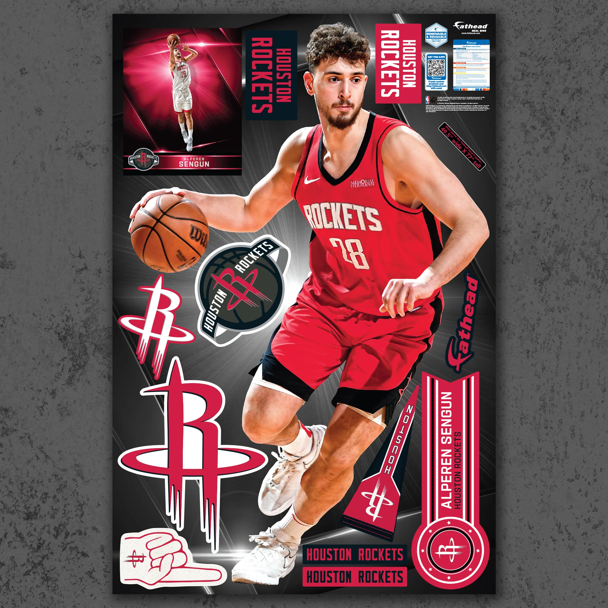 Alperen Sengun - RealBig Collection - Official NBA - Houston Rockets - Reusable Vinyl Wall Decals - Image 2