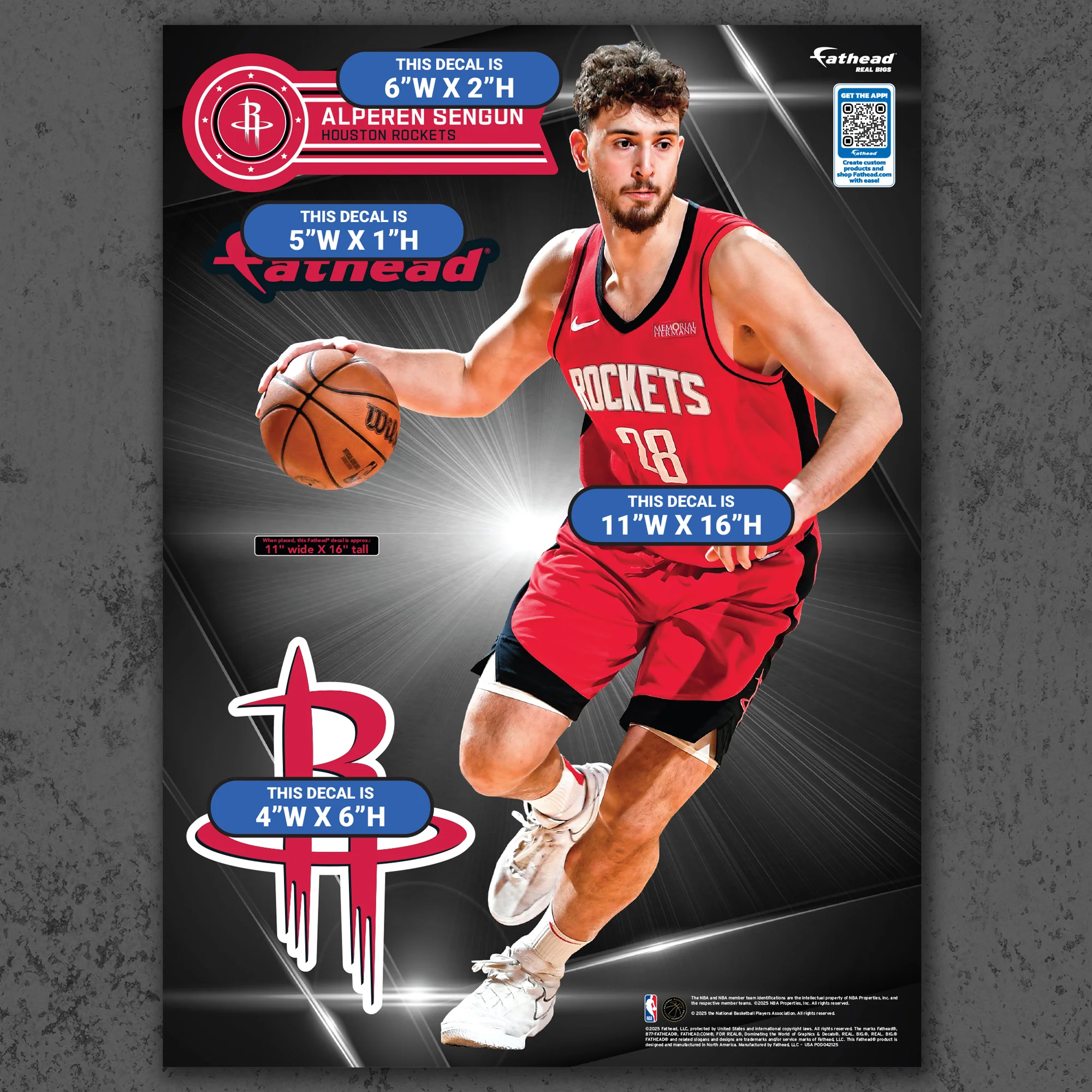 Alperen Sengun - RealBig Collection - Official NBA - Houston Rockets - Reusable Vinyl Wall Decals - Image 8