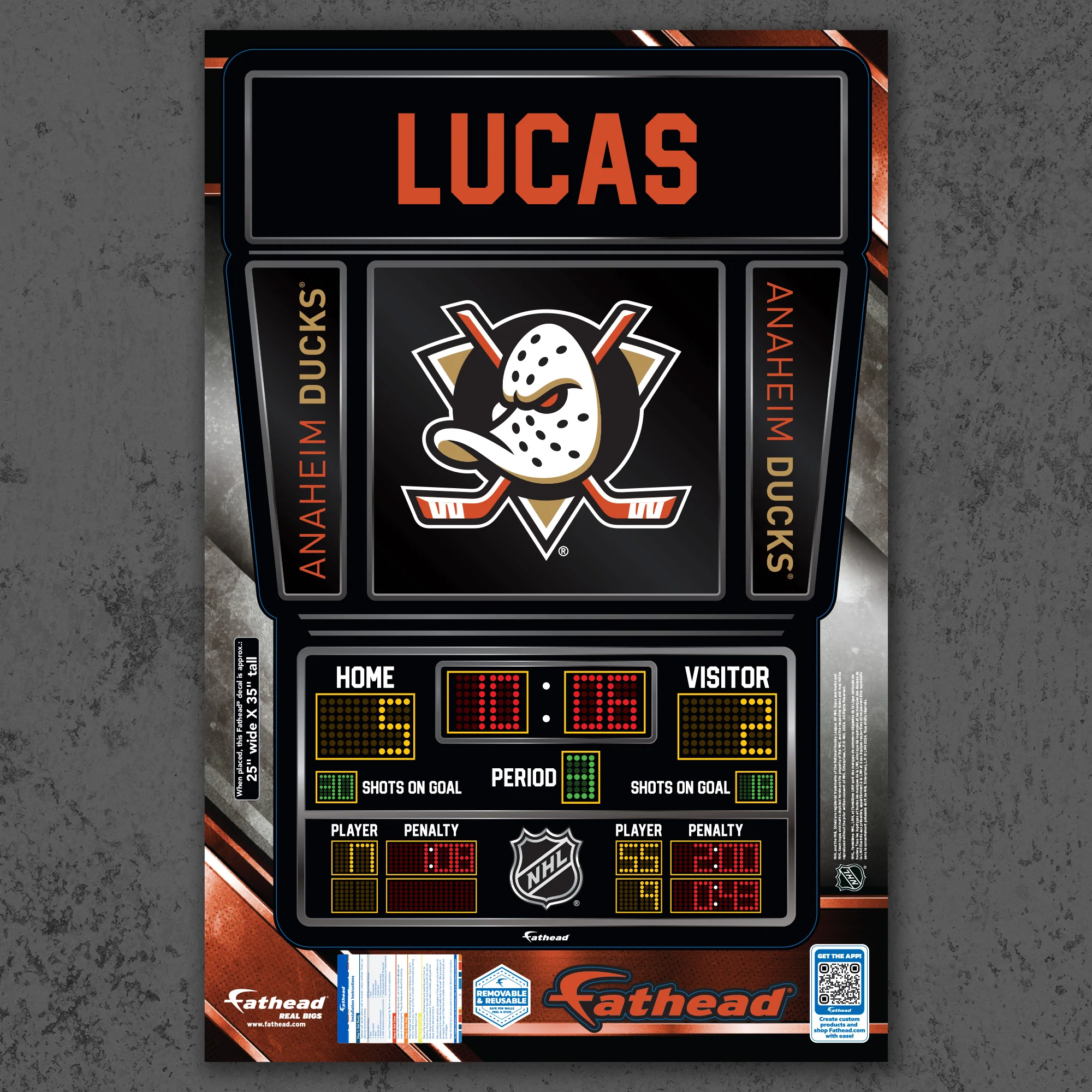 Anaheim Ducks - Scoreboard Graphic - With Personalized Name - Official NHL - Reusable Vinyl Wall Decals - Image 5