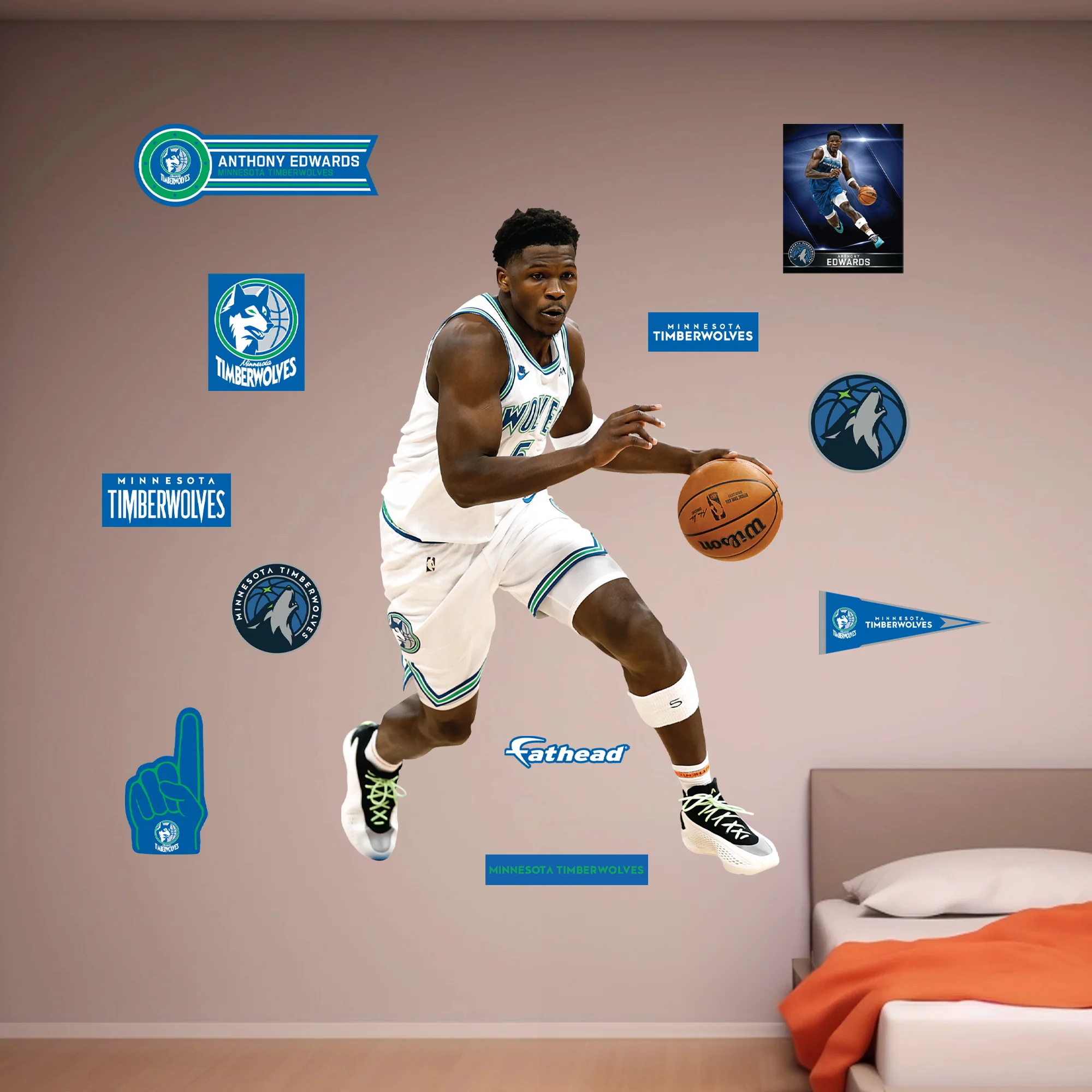 Anthony Edwards - RealBig Classic Jersey Collection - Official NBA - Minnesota Timberwolves - Reusable Vinyl Wall Decals