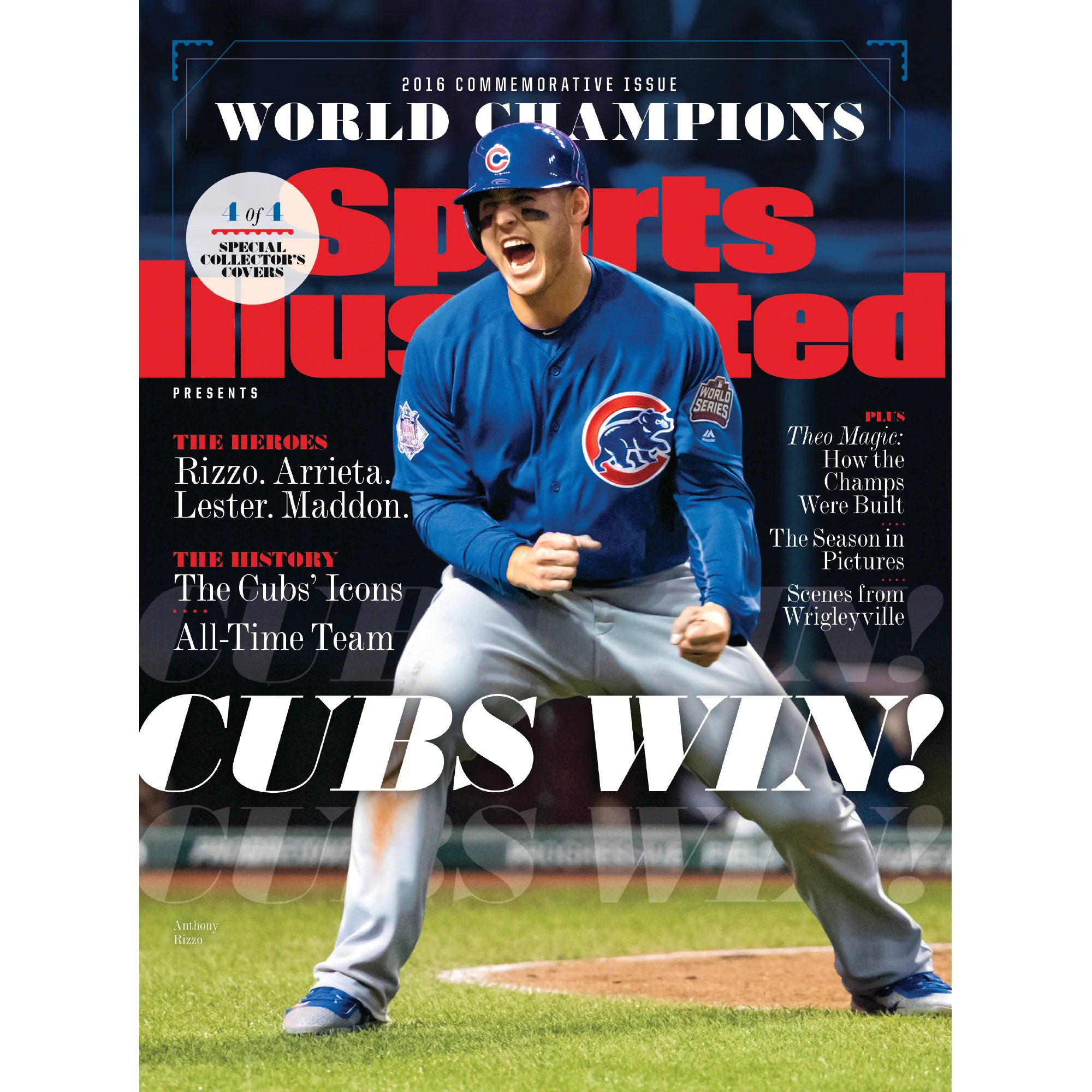 Anthony Rizzo - November 2016 Champions Commemorative Sports Illustrated Cover - Peel & Stick Poster - Official MLB - Chicago Cubs - Reusable Vinyl Wall Decal