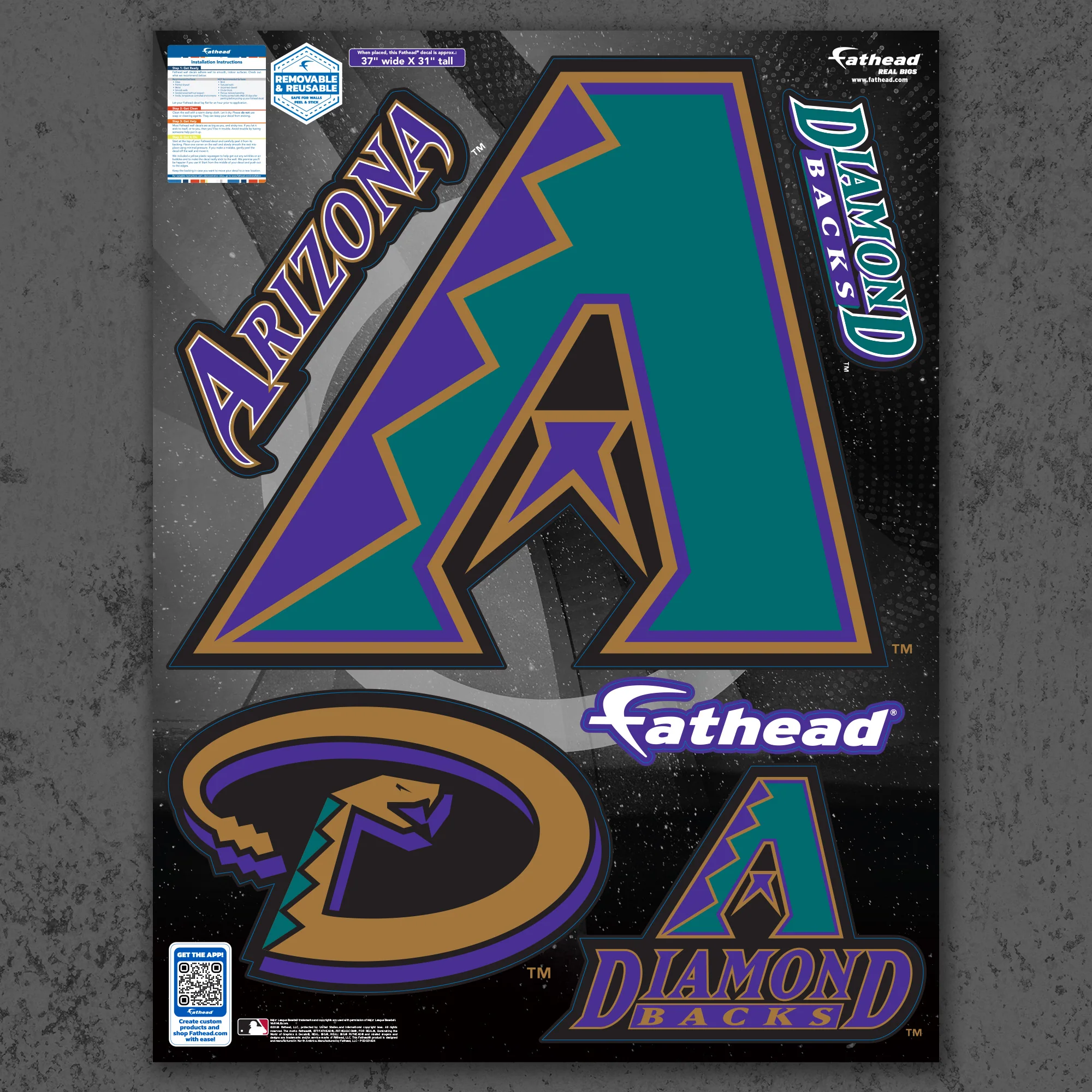 Arizona Diamondbacks - Realbig Classic Logo Collection - Official MLB - Reusable Vinyl Wall Decals - Image 2