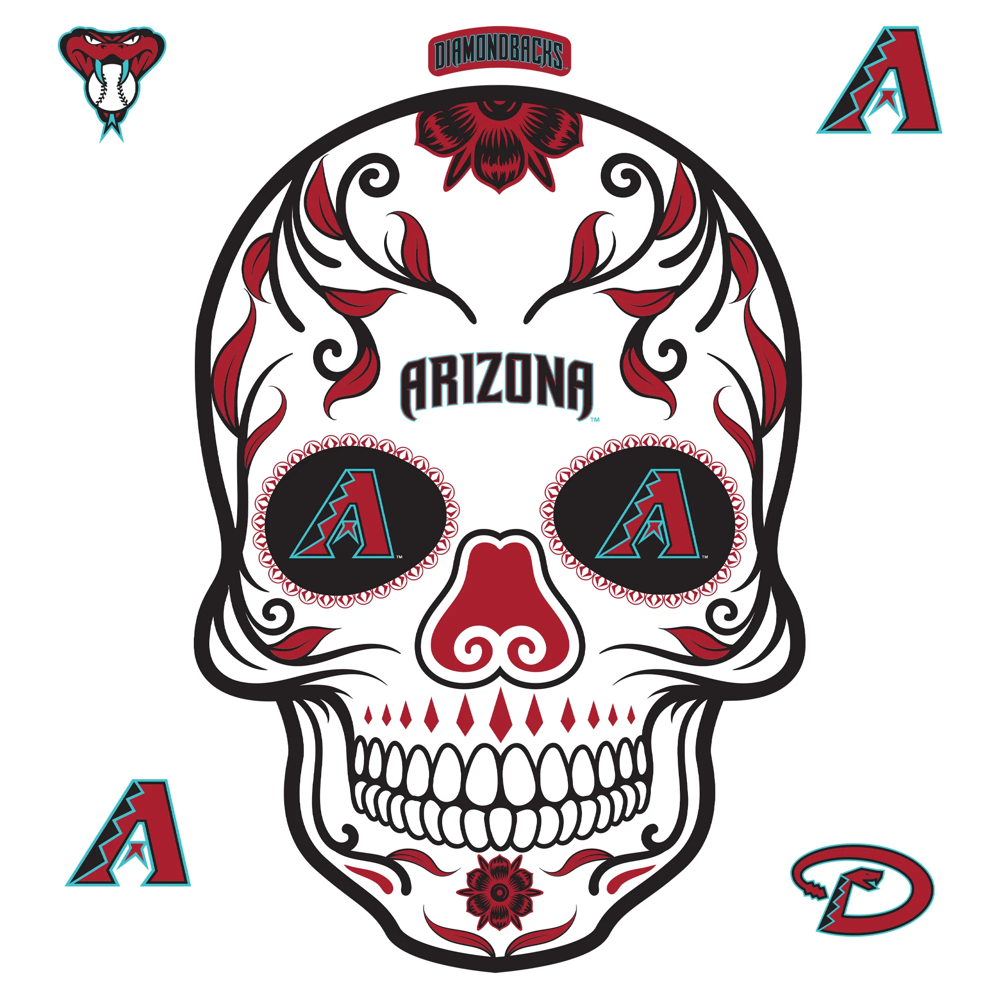 Arizona Diamondbacks - RealBig Sugar Skull Collection - Official MLB - Reusable Vinyl Wall Decals - Image 2