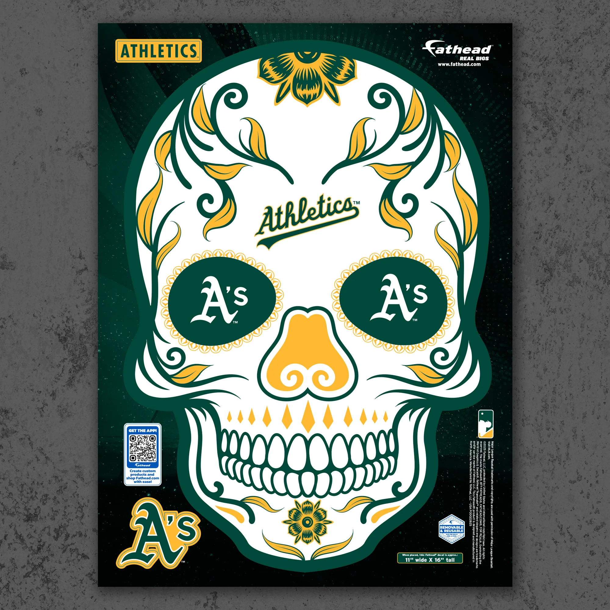 Athletics - RealBig Sugar Skull Collection - Official MLB - Reusable Vinyl Wall Decals - Image 7