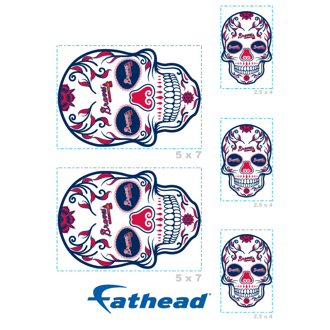 Atlanta Braves - 5 Sugar Skull Logo Minis (Mixed Sizes) - Official MLB - Reusable Vinyl Decals - Image 4