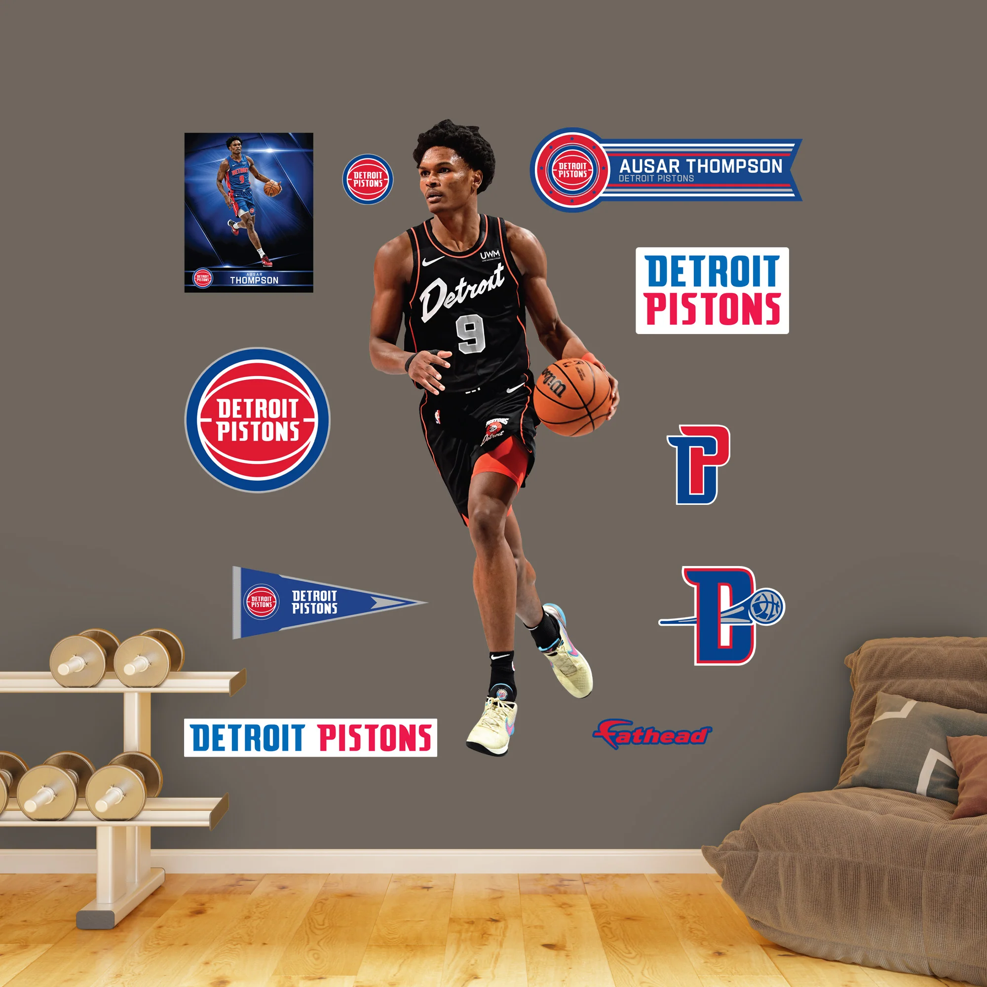Ausar Thompson - RealBig City Jersey Collection - Official NBA - Detroit Pistons - Reusable Vinyl Wall Decals