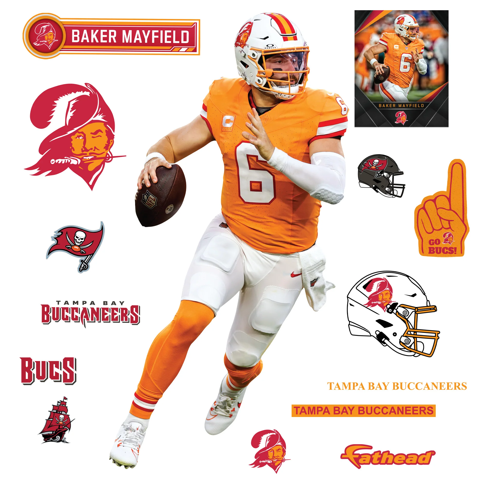 Baker Mayfield - RealBig Throwback Collection - Official NFL - Tampa Bay Buccaneers - Reusable Vinyl Wall Decals - Image 2