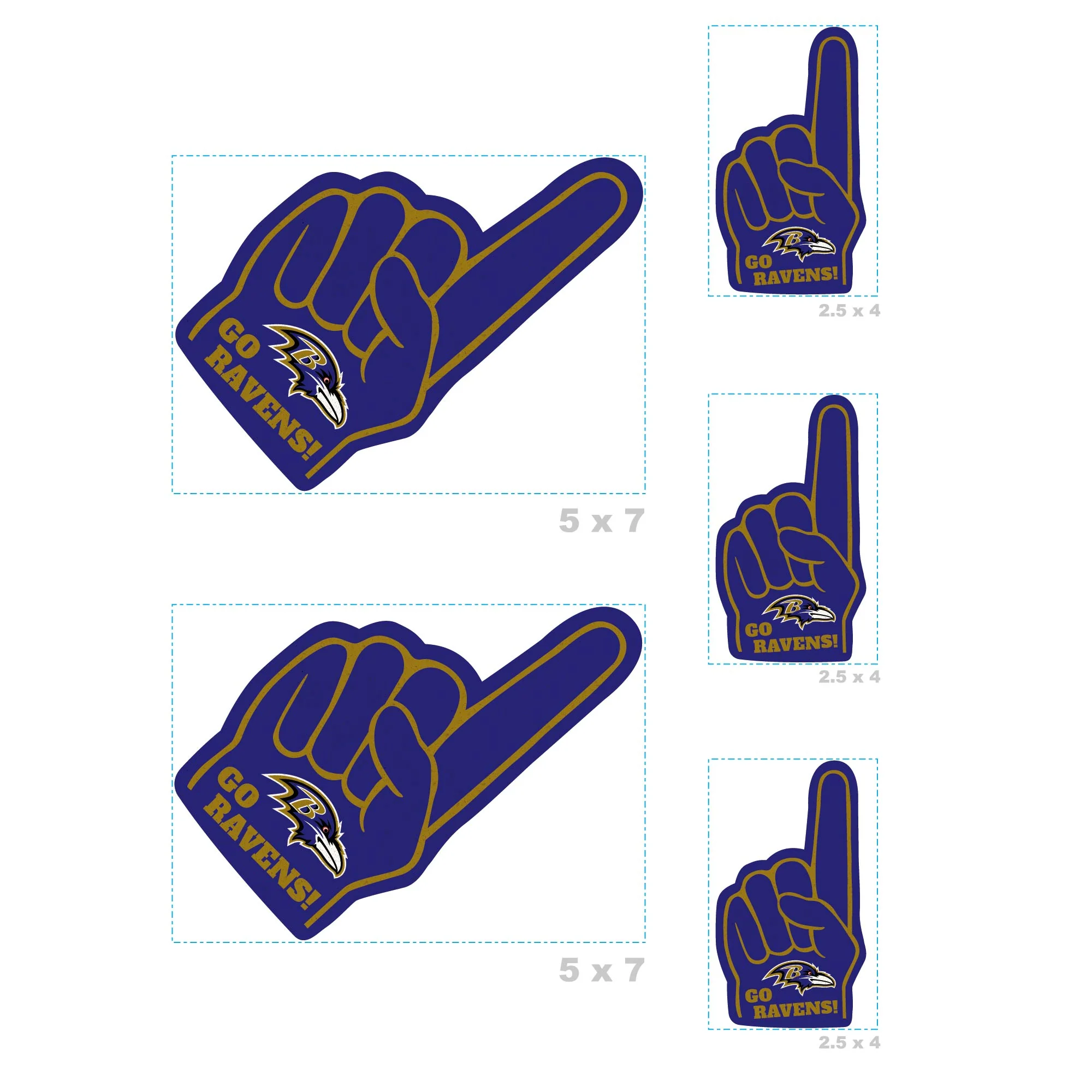 Baltimore Ravens - 4 Foam Finger Minis (Mixed Sizes) - Official NFL - Reusable Vinyl Decals - Image 4