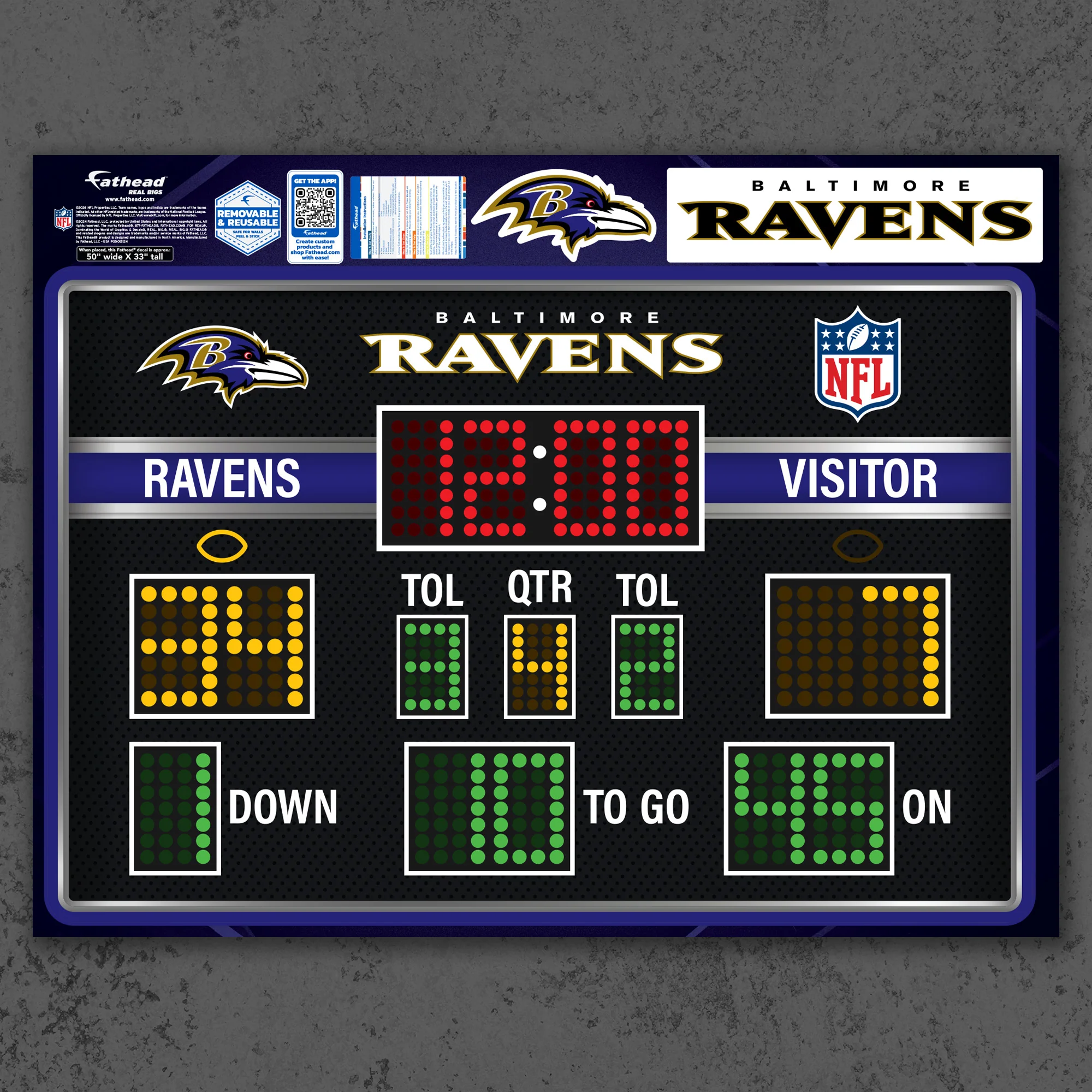 Baltimore Ravens - RealBig Scoreboard Collection - Official NFL - Reusable Vinyl Wall Decals - Image 5