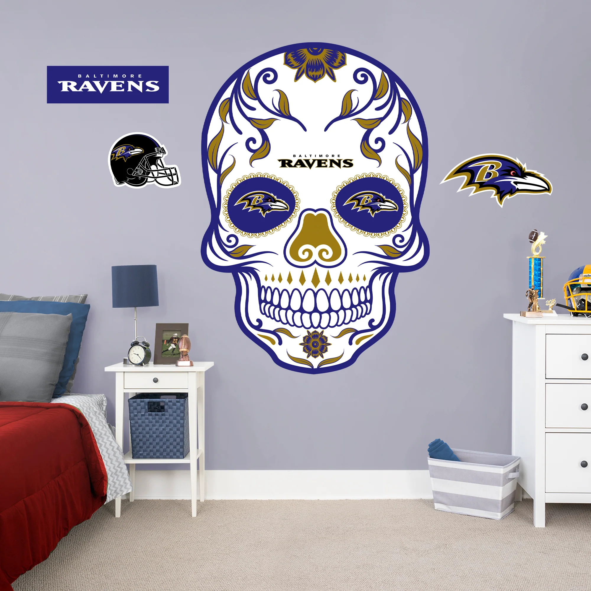 Baltimore Ravens - RealBig Sugar Skull Collection - Official NFL - Reusable Vinyl Wall Decals - Image 2