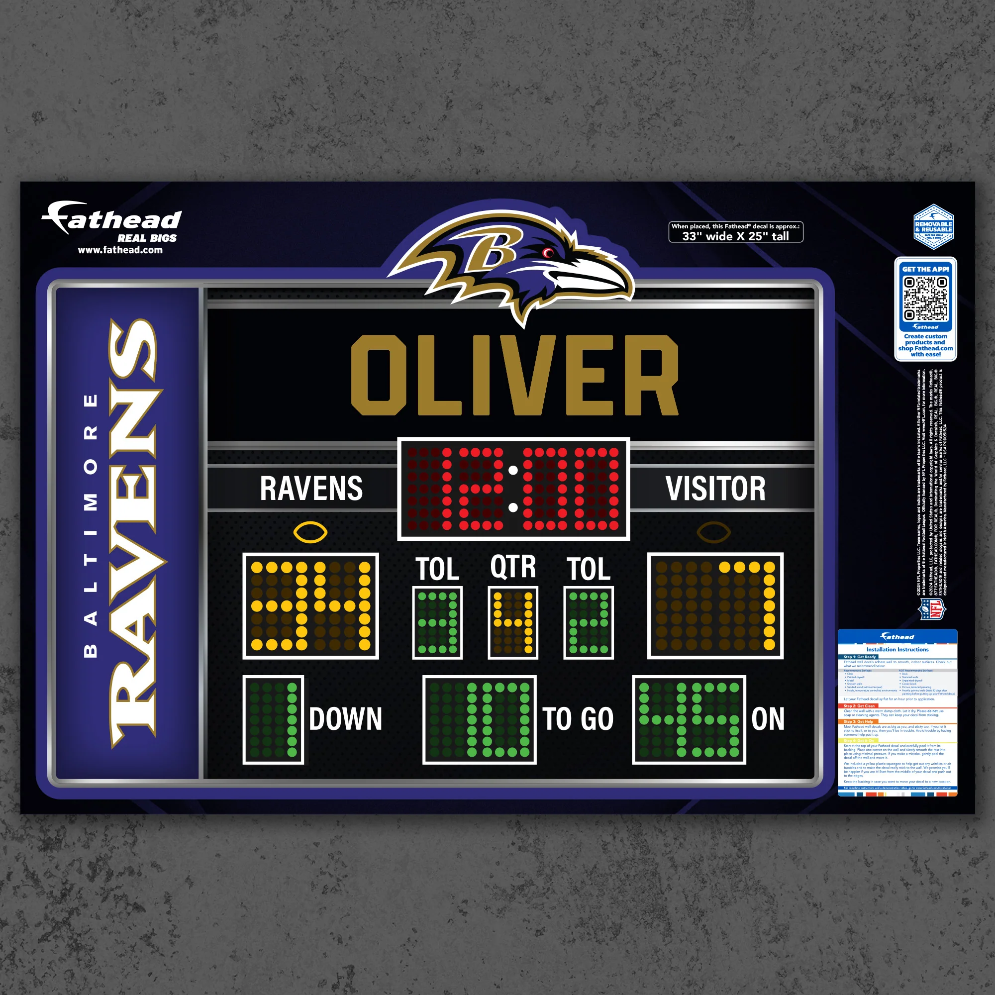 Baltimore Ravens - Scoreboard Graphic - With Personalized Name - Official NFL - Reusable Vinyl Wall Decals - Image 5