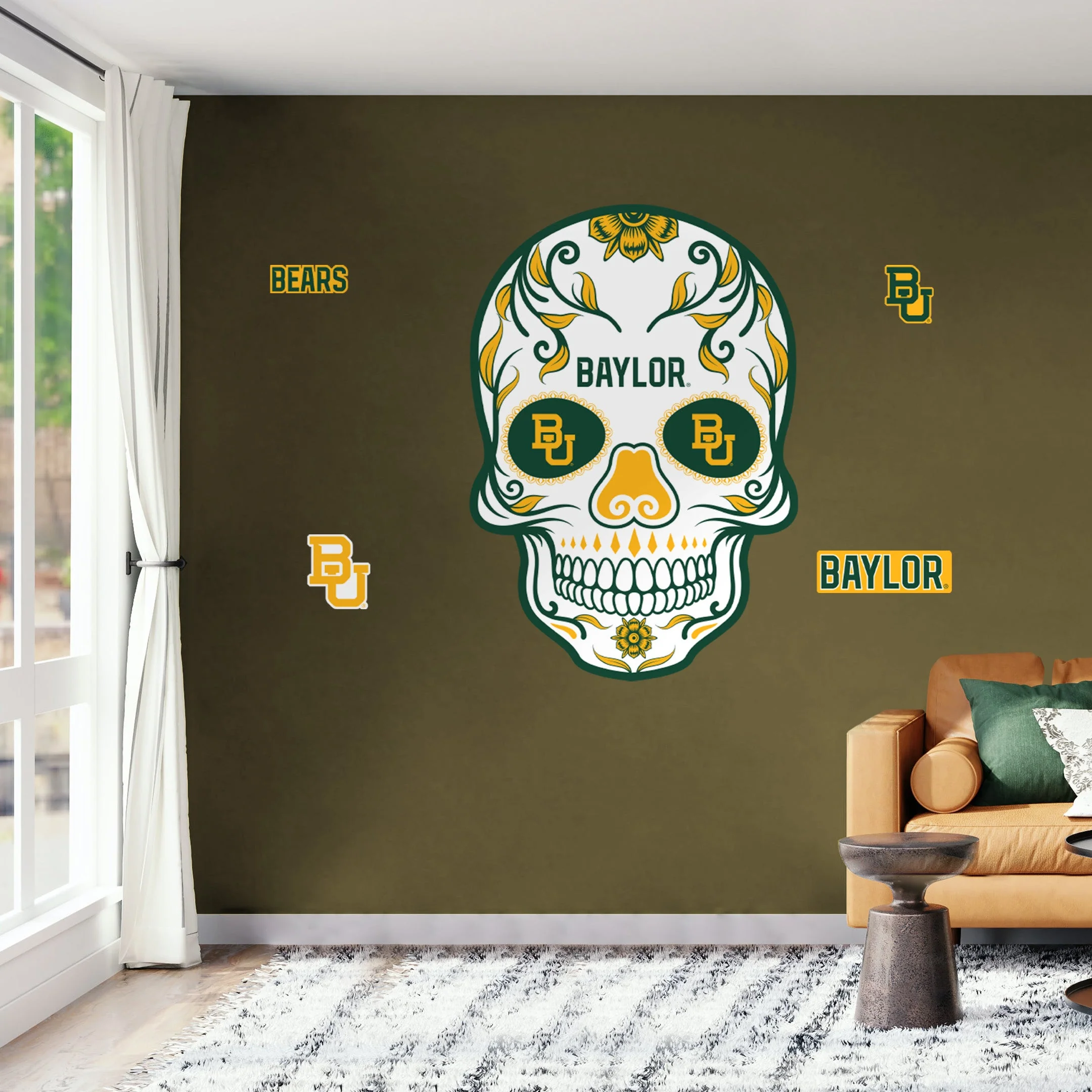 Baylor Bears - RealBig Sugar Skull Collection - Official NCAA - Reusable Vinyl Wall Decals - Image 4