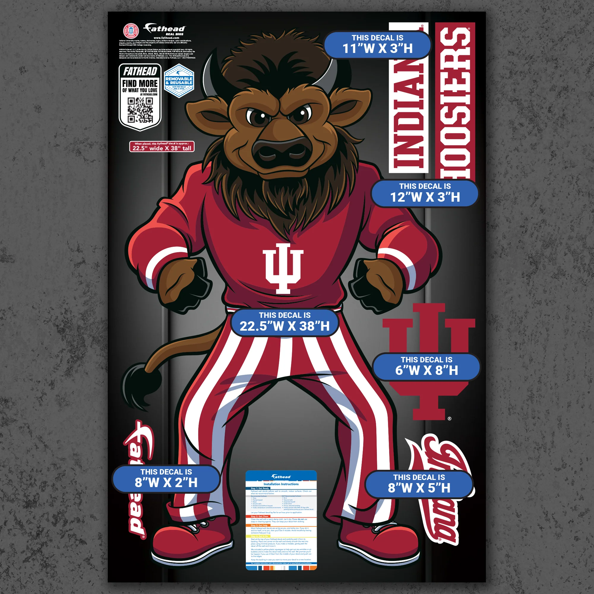 Bison - RealBig Illustrated Mascot Collection - Official NCAA - Indiana Hoosiers - Reusable Vinyl Wall Decals - Image 6