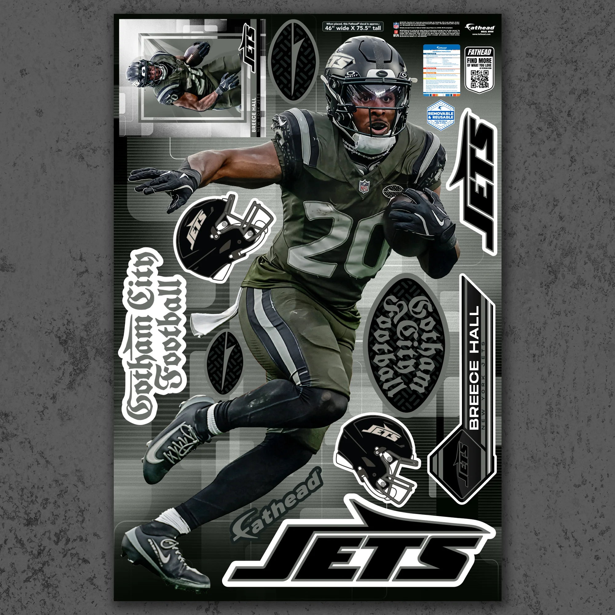 Breece Hall - RealBig Rivalry Uniform Collection - Official NFL - New York Jets - Reusable Vinyl Wall Decals - Image 2