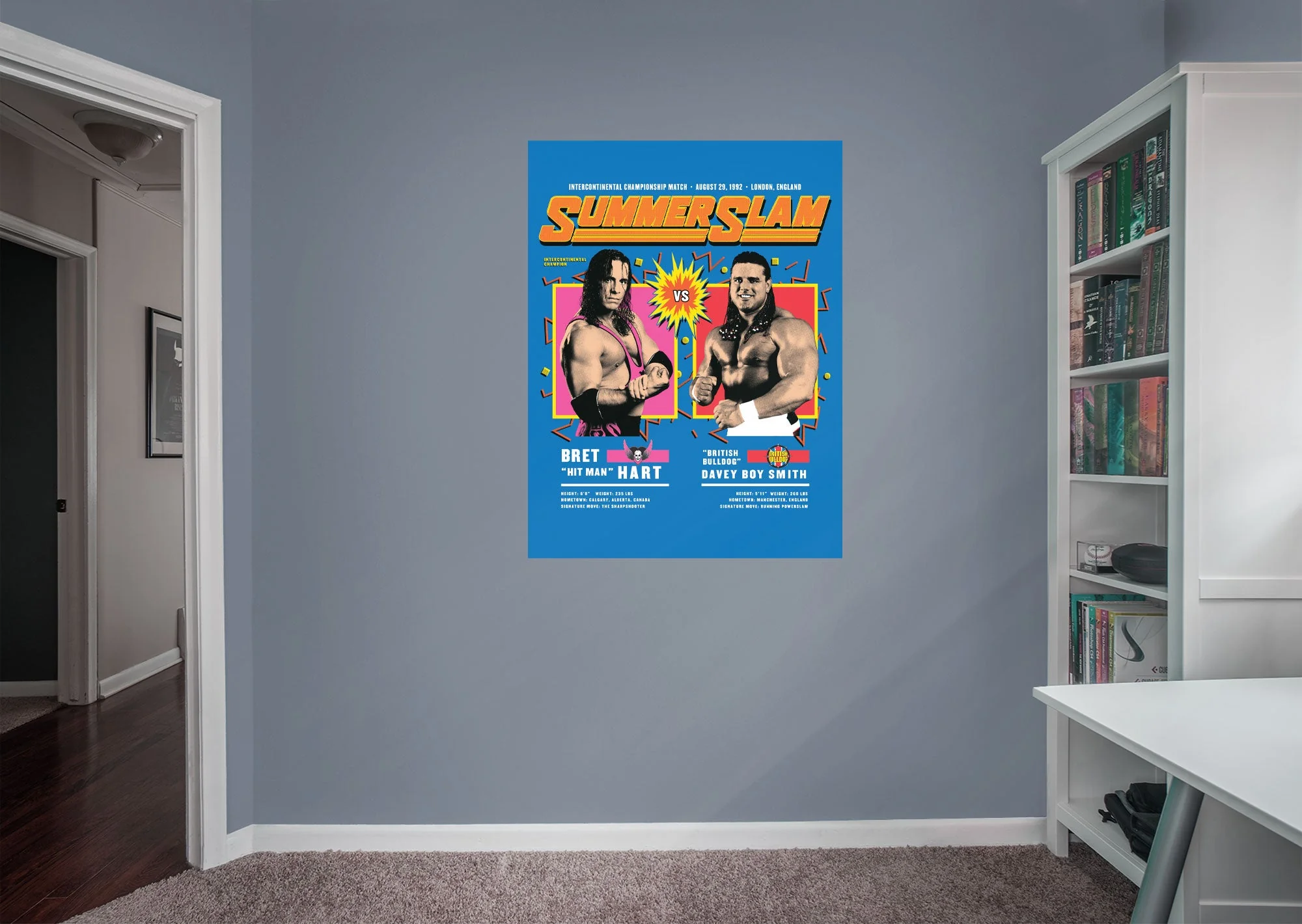 Bret Hart and British Bulldog - Summer Slam 1992 - Peel & Stick Poster - Official WWE - Reusable Vinyl Wall Decal - Image 4