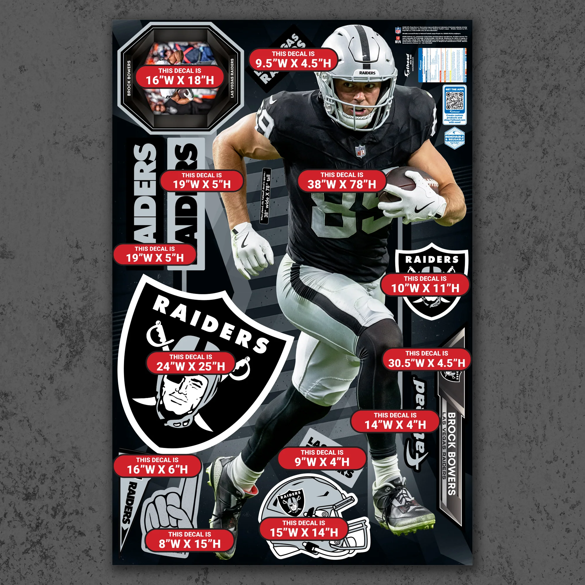 Brock Bowers - RealBig Collection - Official NFL - Las Vegas Raiders - Reusable Vinyl Wall Decals - Image 4