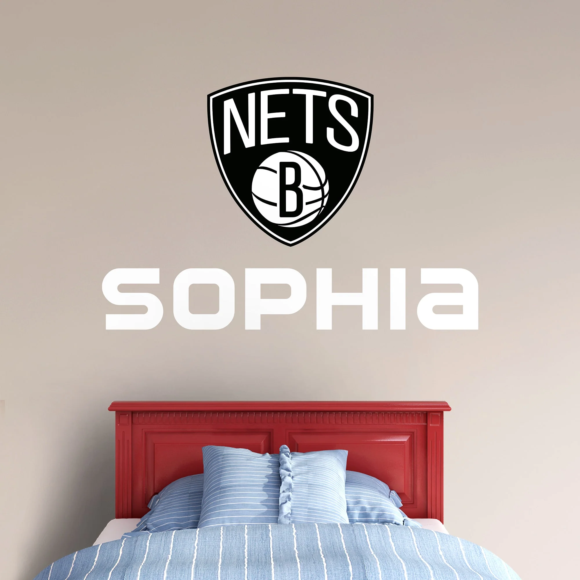 Brooklyn Nets - Stacked Logo - With Personalized Name - Official NBA - Vinyl Transfer Decal - Image 2