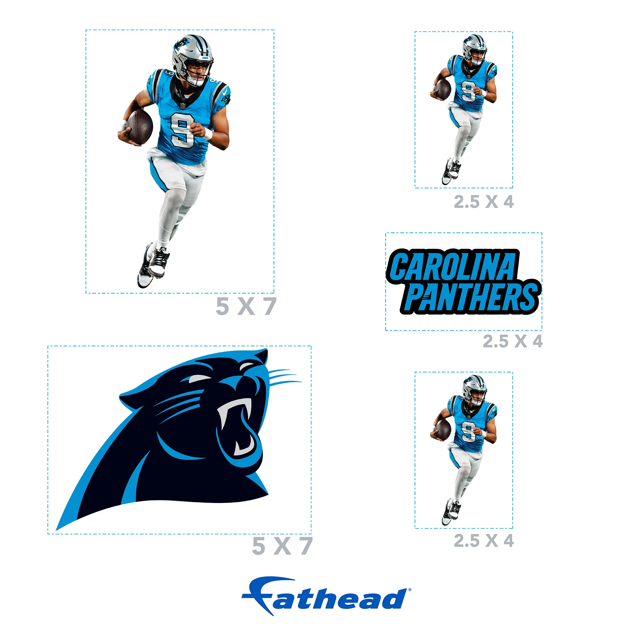 Bryce Young - 5 Minis (Mixed Sizes) - Official NFL - Carolina Panthers - Reusable Vinyl Decals - Image 4