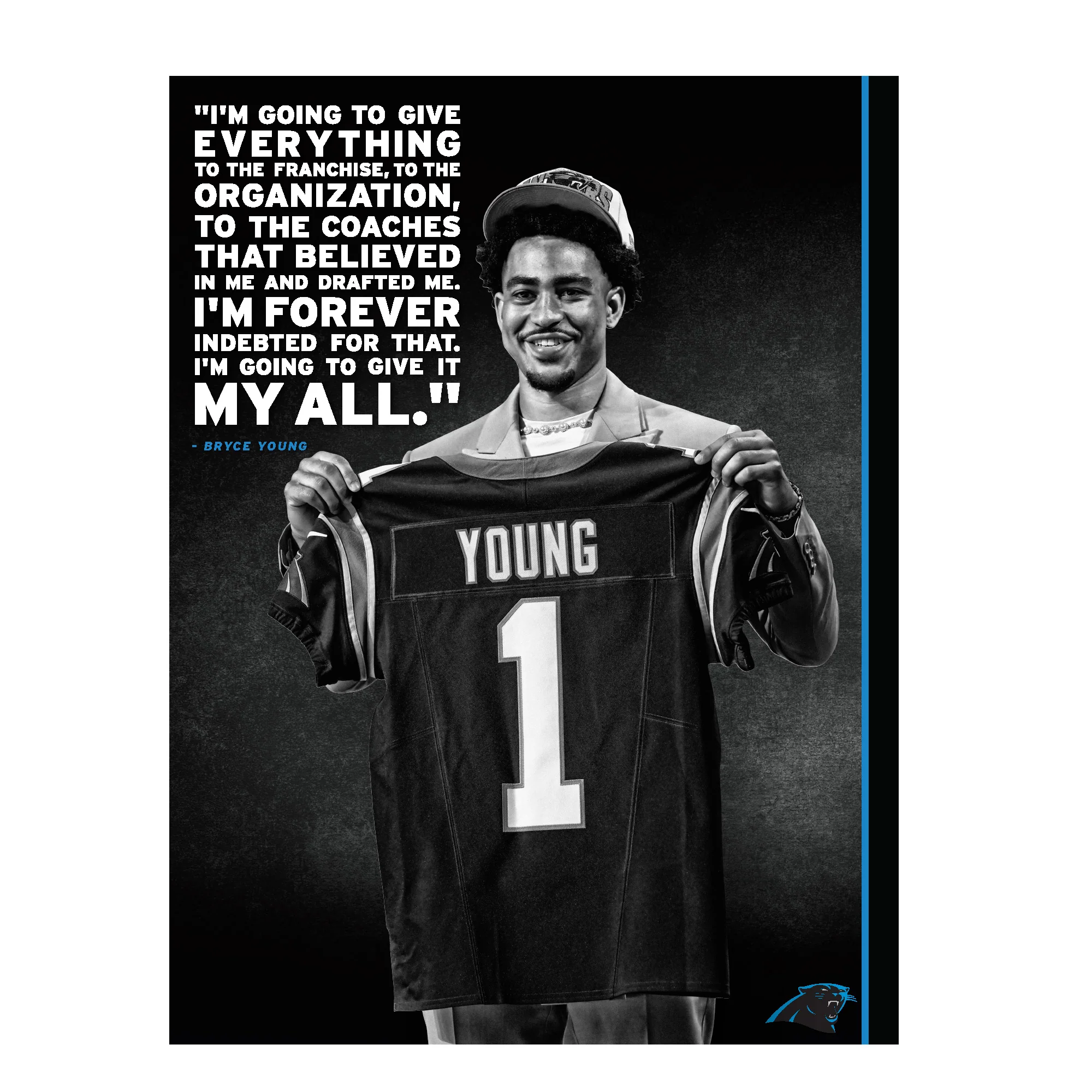 Bryce Young - Draft Night - Inspirational - Peel & Stick Poster - Official NFL - Carolina Panthers - Reusable Vinyl Wall Decal