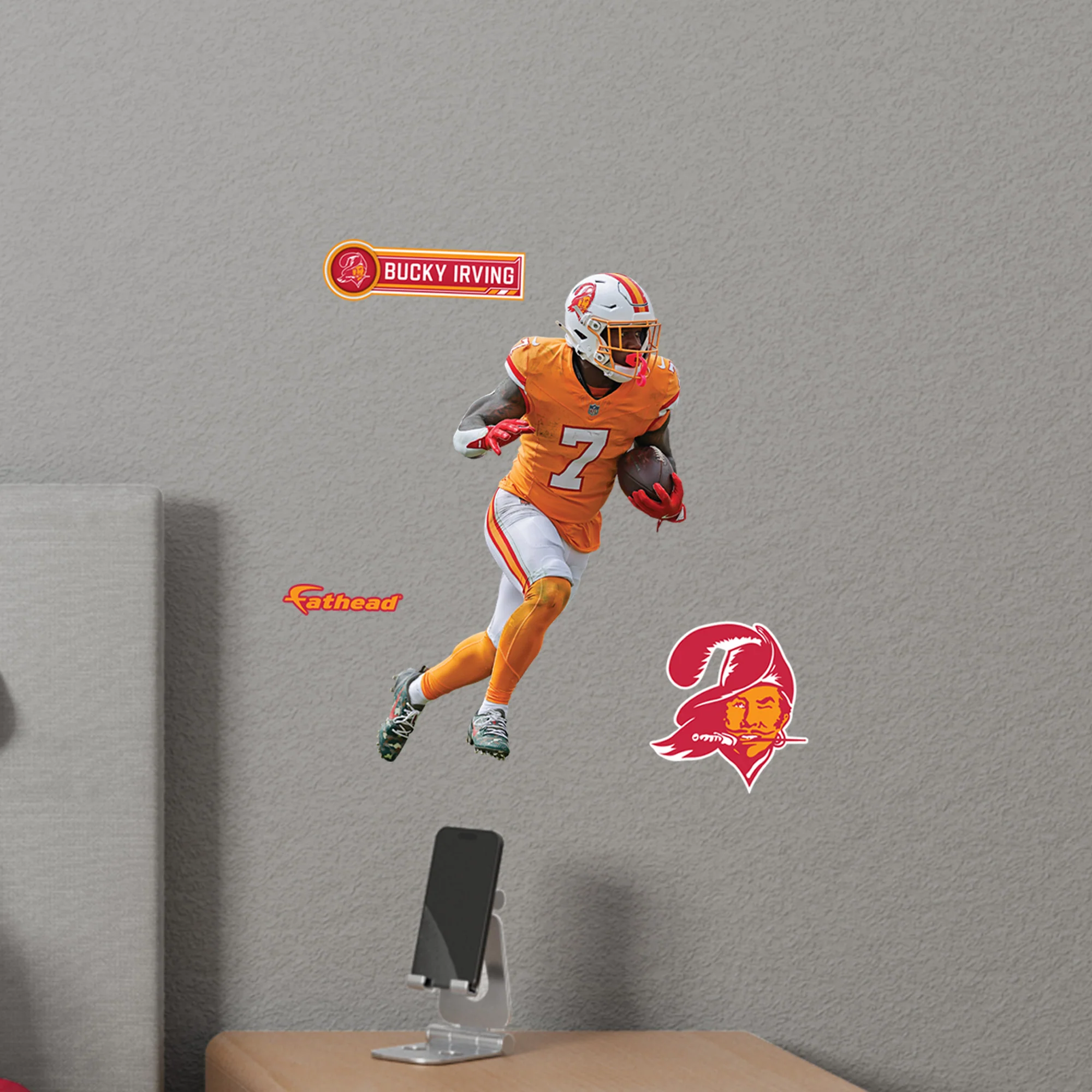Bucky Irving - Realbig Throwback Collection - Official NFL - Tampa Bay Buccaneers - Reusable Vinyl Wall Decals - Image 6