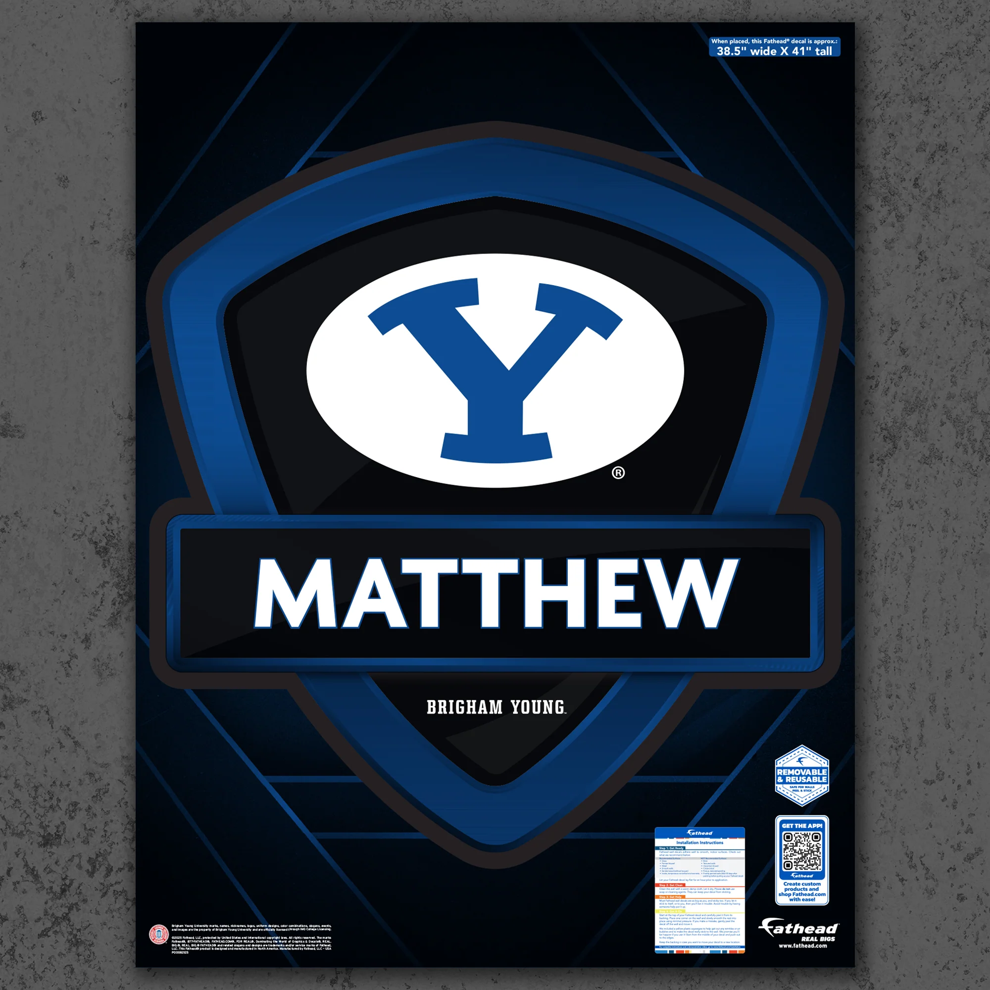 BYU Cougars - Badge - With Personalized Name - Official NCAA - Reusable Vinyl Wall Decals - Image 2