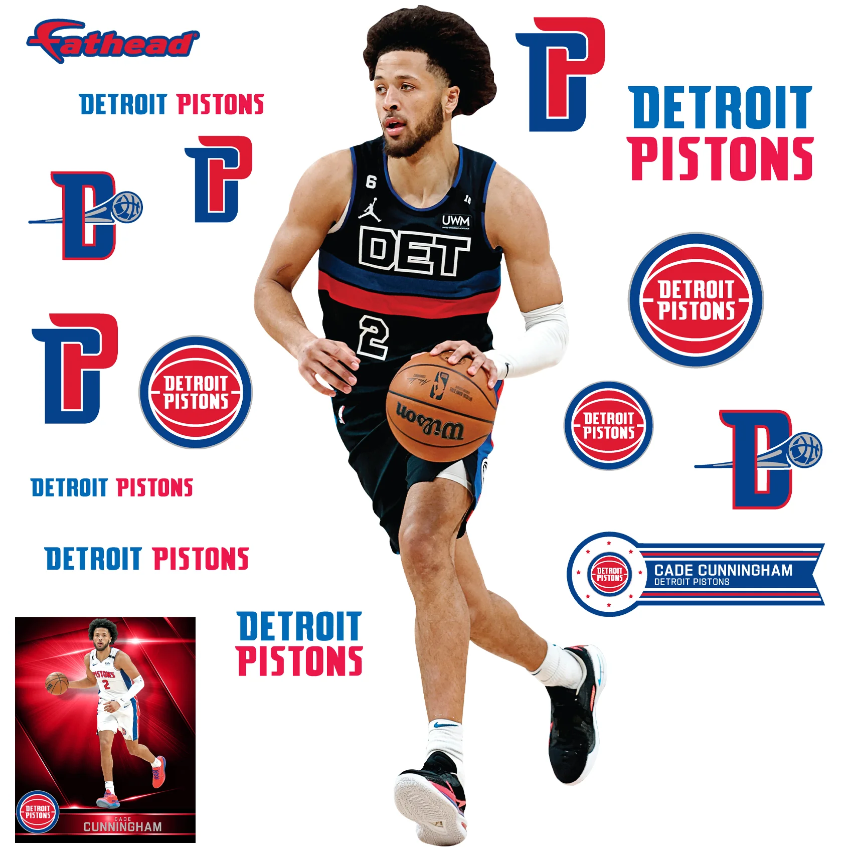 Cade Cunningham - RealBig City Jersey Collection - Official NBA - Detroit Pistons - Reusable Vinyl Wall Decals #1 - Image 2