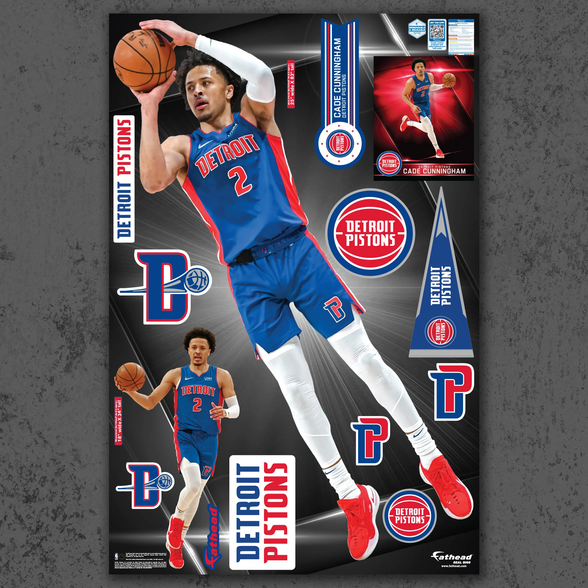Cade Cunningham - RealBig Shooting Collection - Official NBA - Detroit Pistons - Reusable Vinyl Wall Decals - Image 2