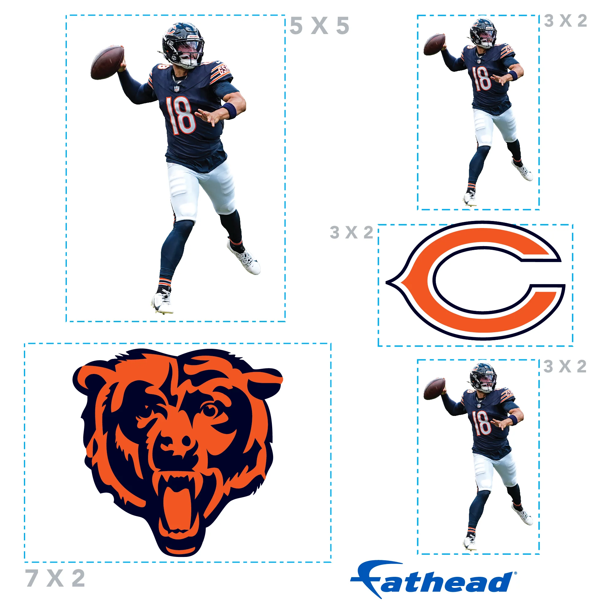 Caleb Williams - 5 Minis (Mixed Sizes) - Official NFL - Chicago Bears - Reusable Vinyl Decals - Image 4