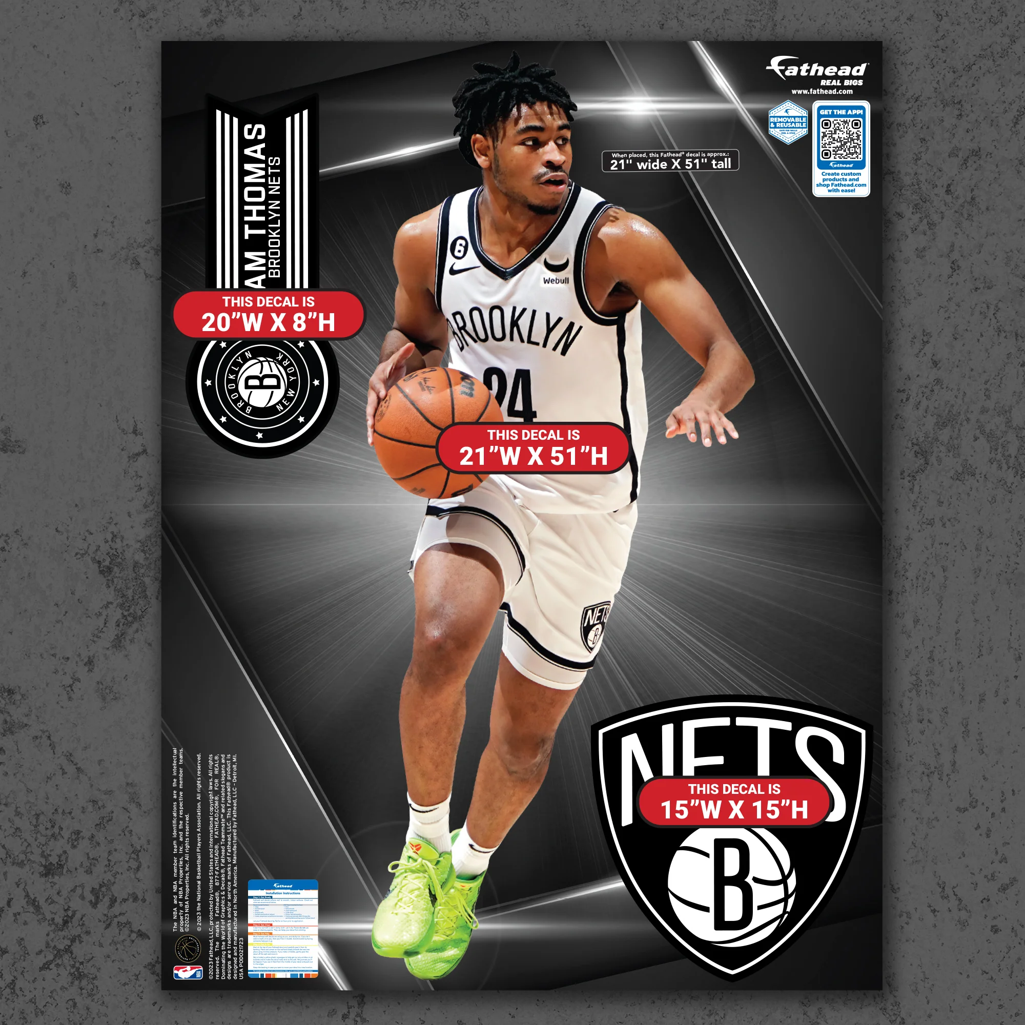 Cam Thomas - RealBig Collection - Official NBA - Brooklyn Nets - Reusable Vinyl Wall Decals - Image 6