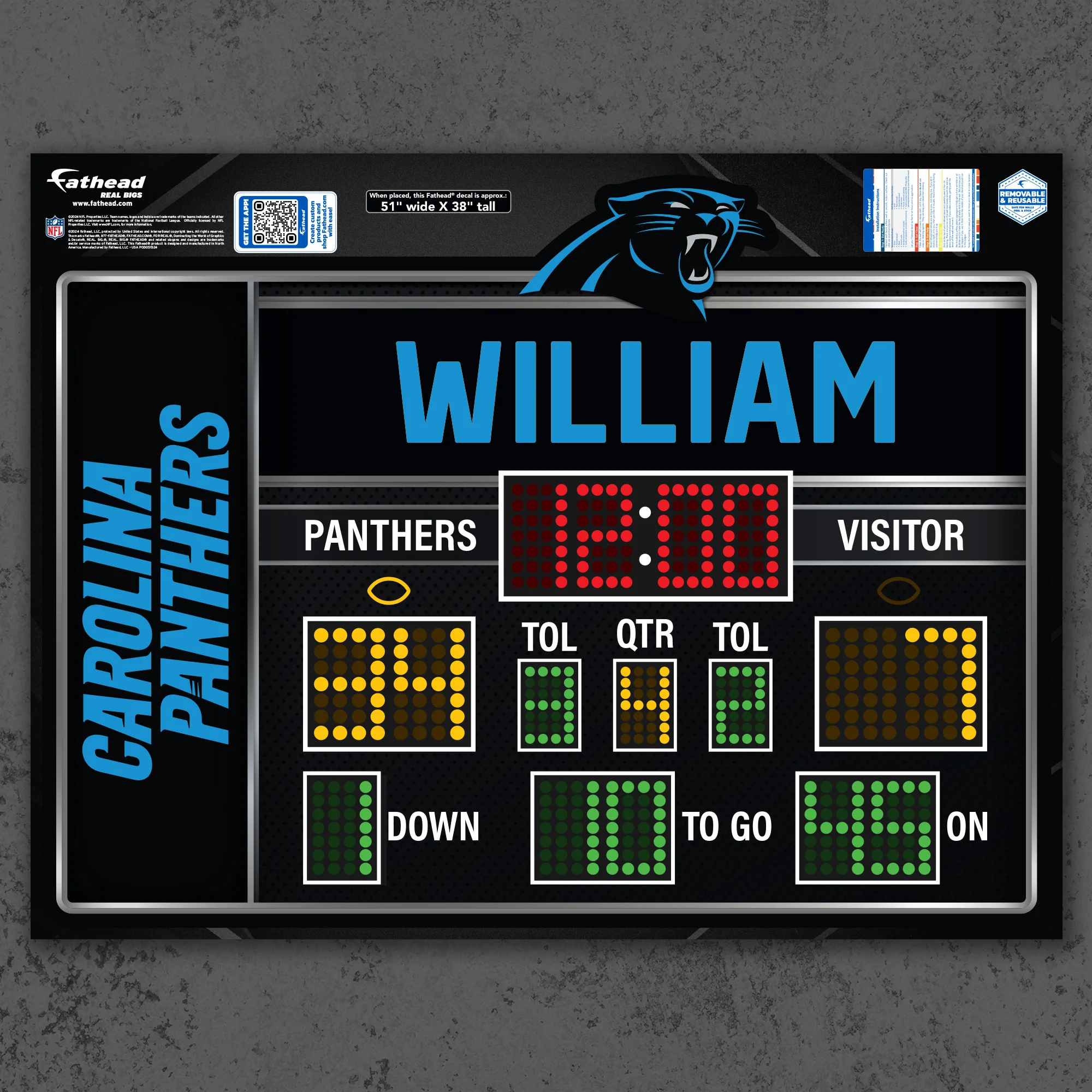 Carolina Panthers - Scoreboard Graphic - With Personalized Name - Official NFL - Reusable Vinyl Wall Decals - Image 2