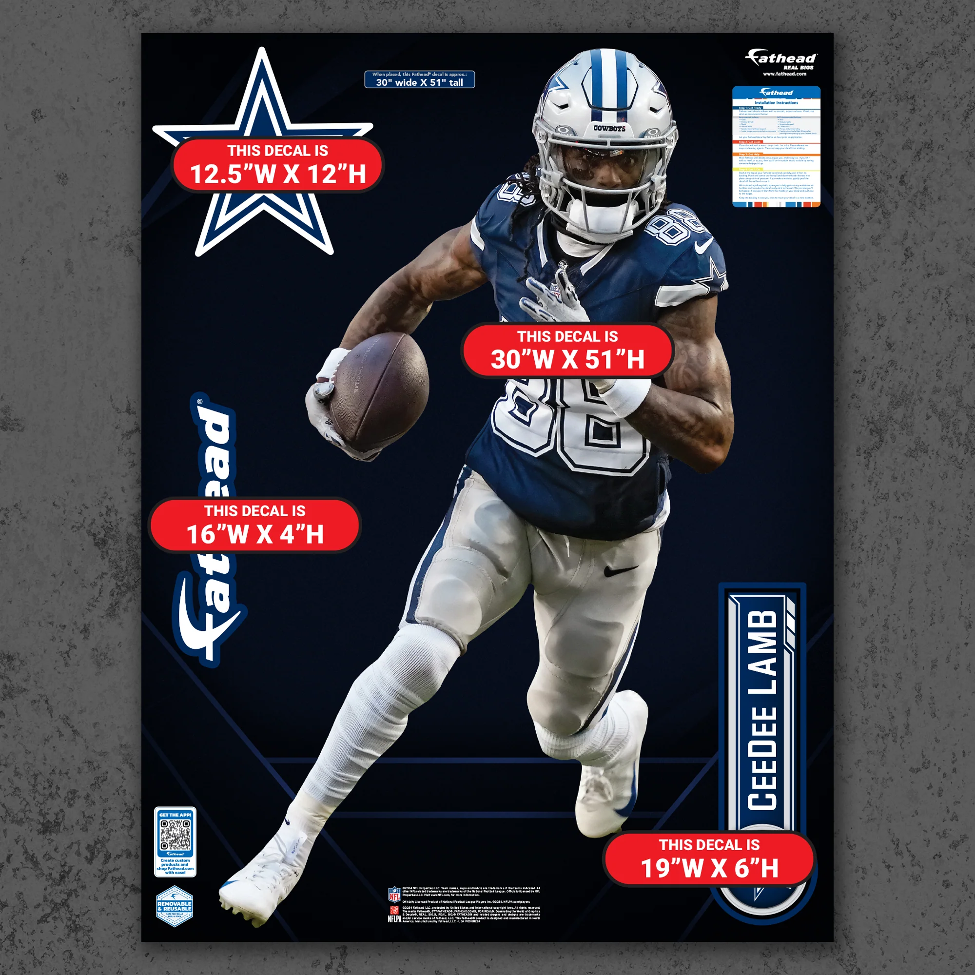 Ceedee Lamb - RealBig Star Power Sprint Collection - Official NFL - Dallas Cowboys - Reusable Vinyl Wall Decals - Image 6