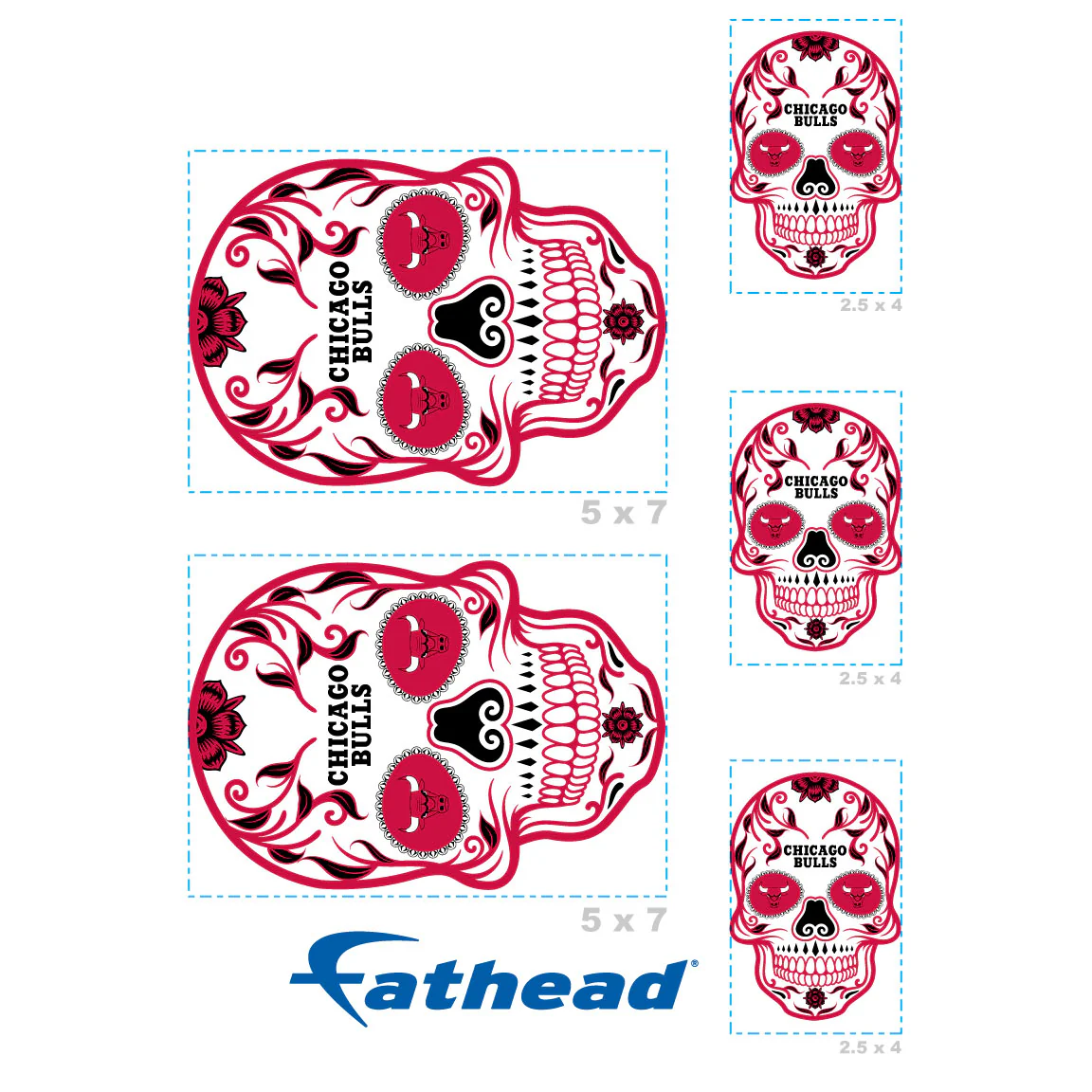 Chicago Bulls - 5 Sugar Skull Logo Minis (Mixed Sizes) - Official NBA - Reusable Vinyl Decals - Image 4