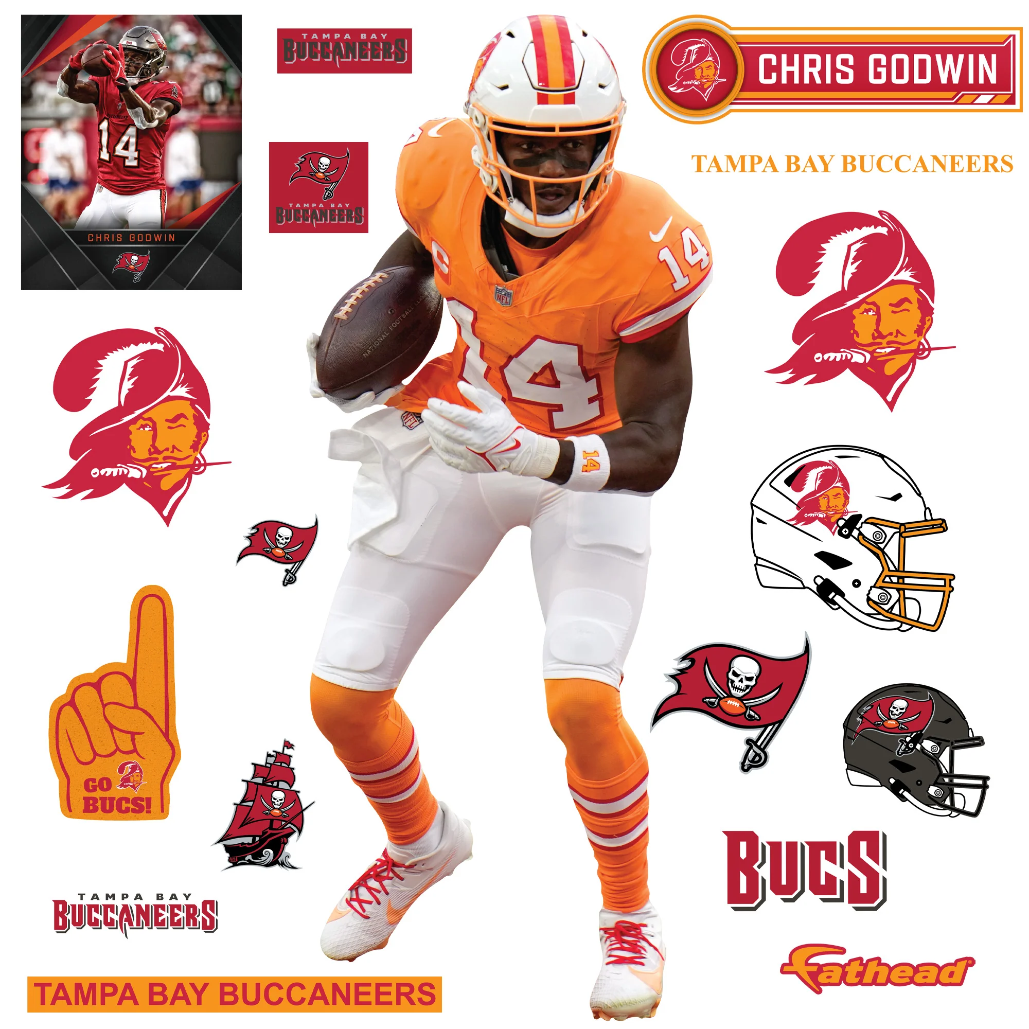 Chris Godwin - RealBig Throwback Collection - Official NFL - Tampa Bay Buccaneers - Reusable Vinyl Wall Decals - Image 2
