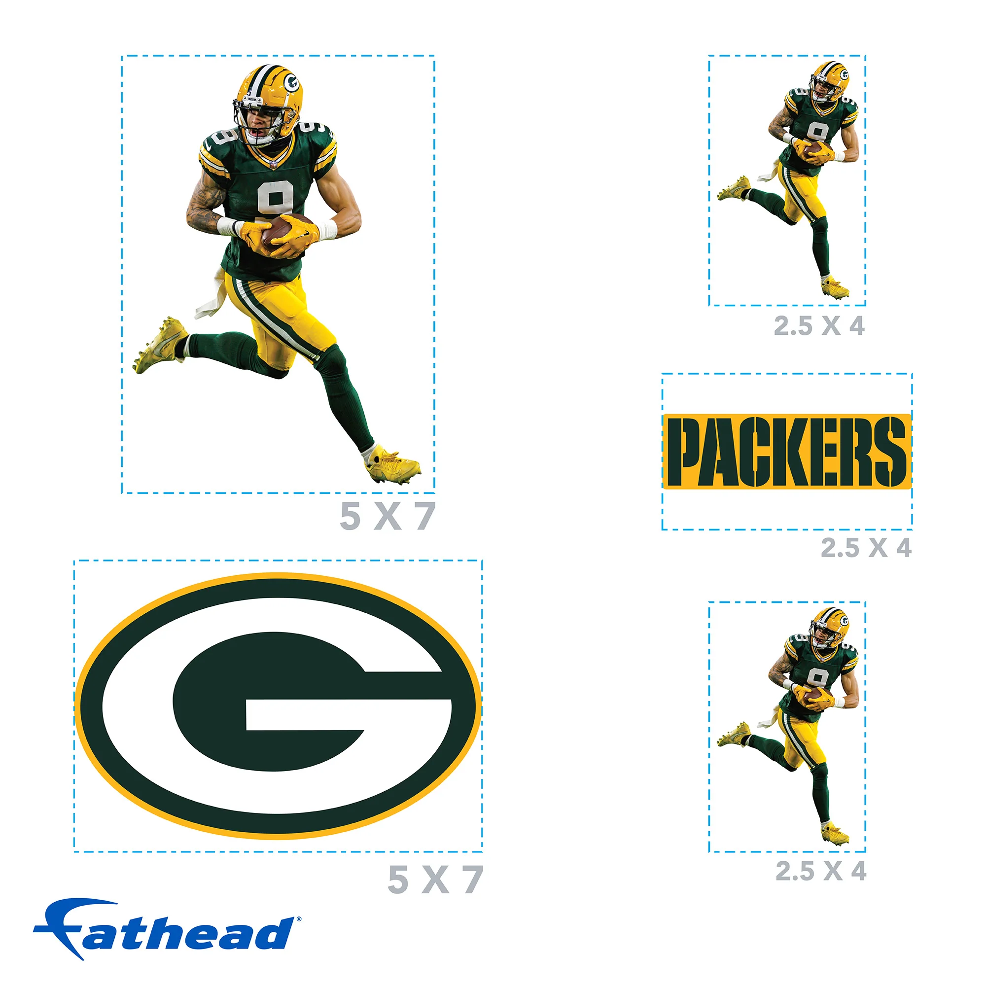 Christian Watson - 5 Minis (Mixed Sizes) - Official NFL - Green Bay Packers - Reusable Vinyl Decals - Image 4
