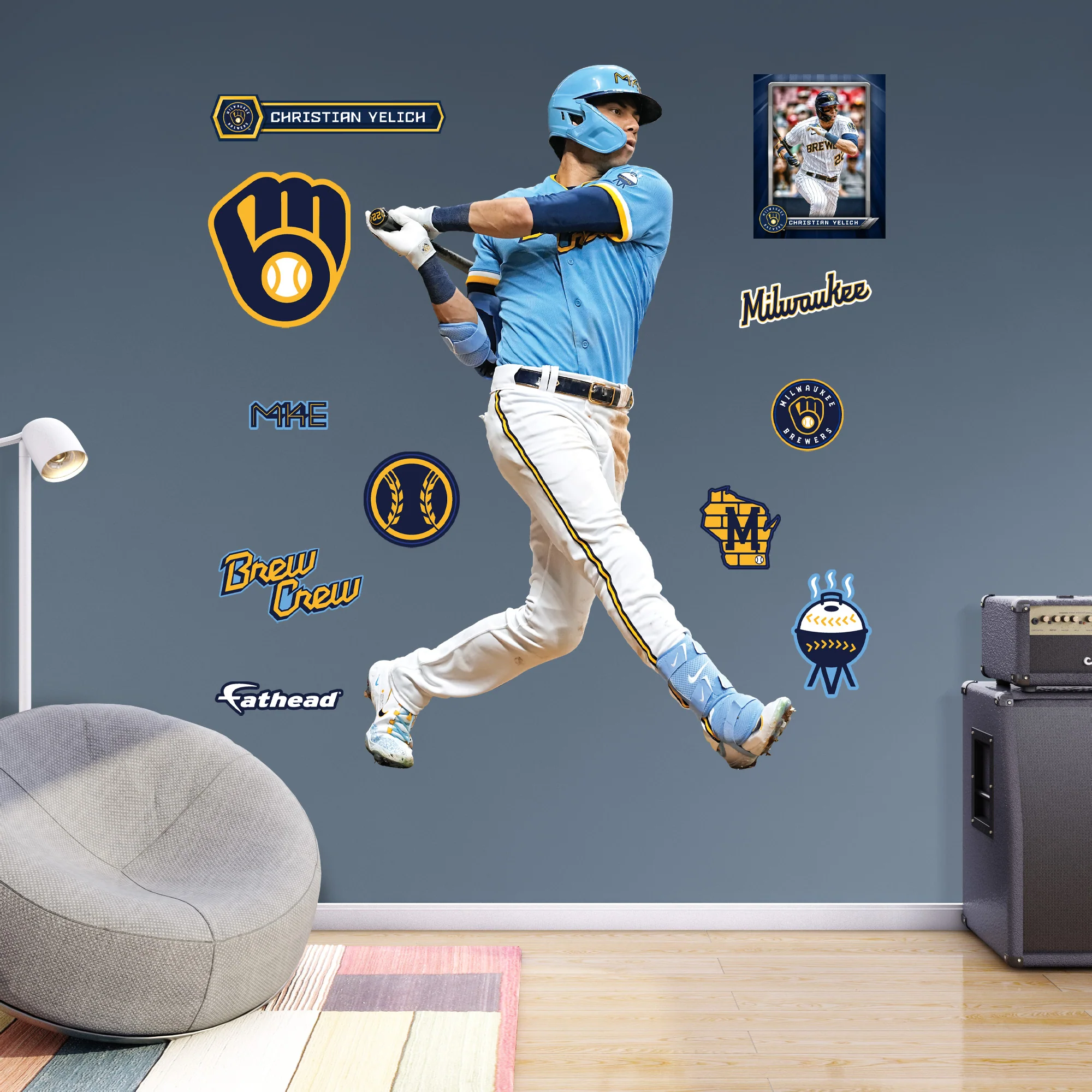 Christian Yelich - RealBig City Connect Collection - Official MLB - Milwaukee Brewers - Reusable Vinyl Wall Decals