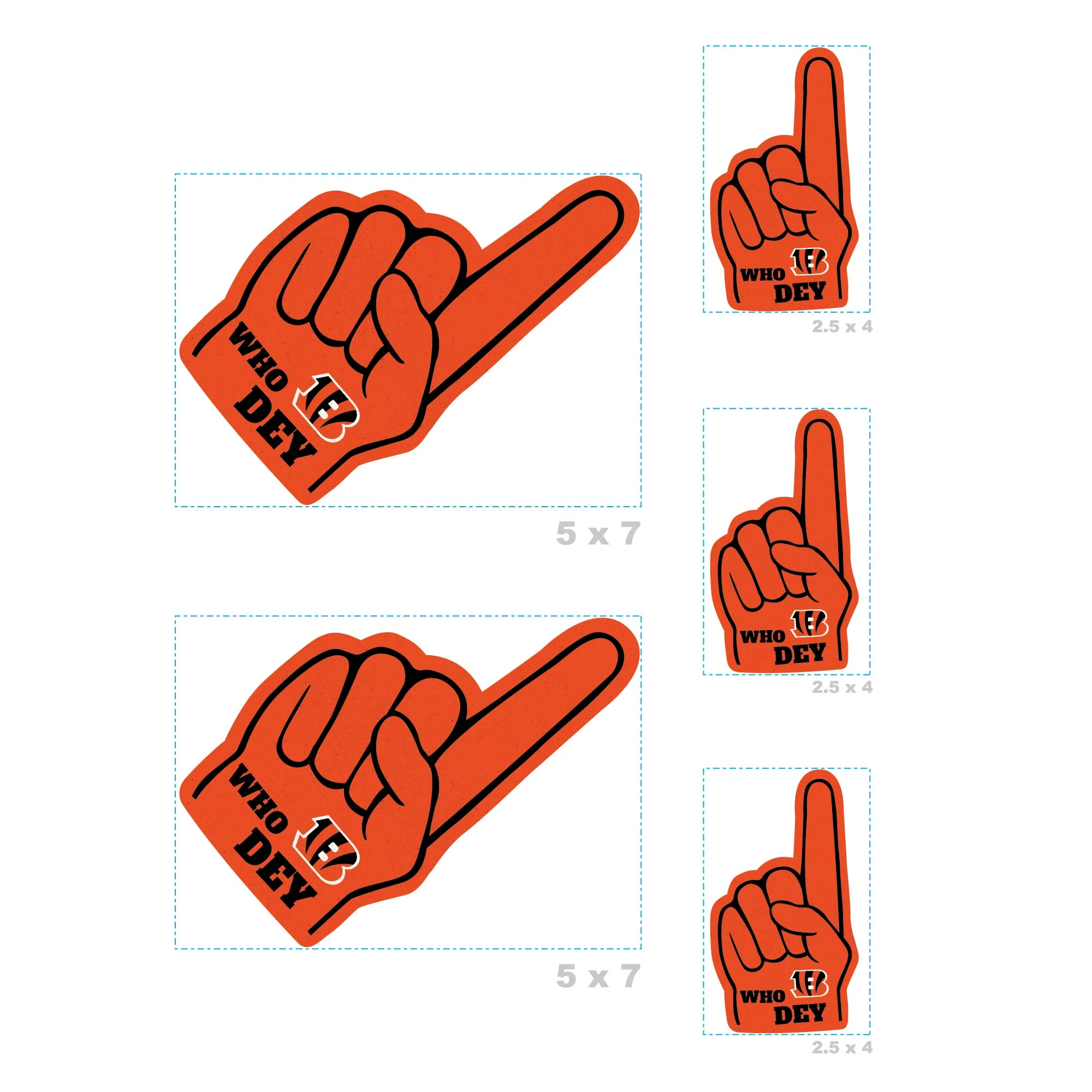 Cincinnati Bengals - 4 Foam Finger Minis (Mixed Sizes) - Official NFL - Reusable Vinyl Decals - Image 4