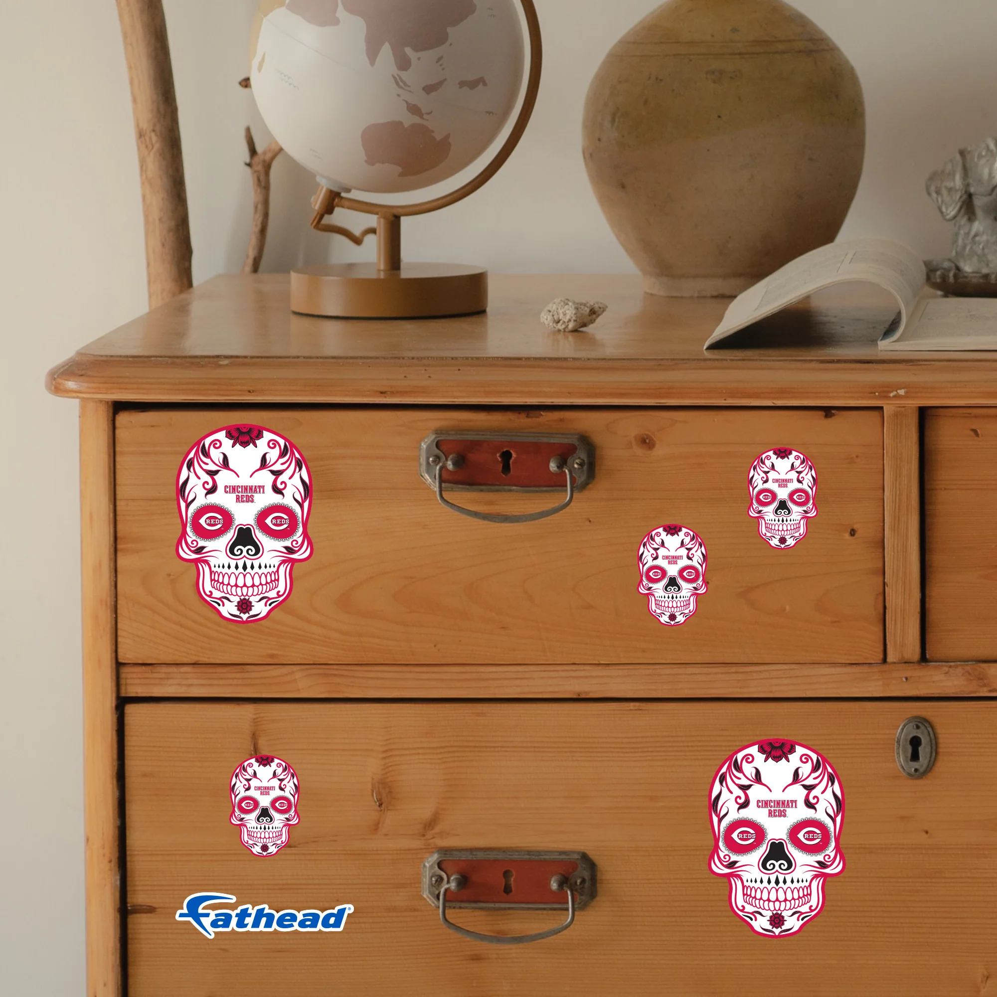 Cincinnati Reds - 5 Sugar Skull Logo Minis (Mixed Sizes) - Official MLB - Reusable Vinyl Decals - Image 2