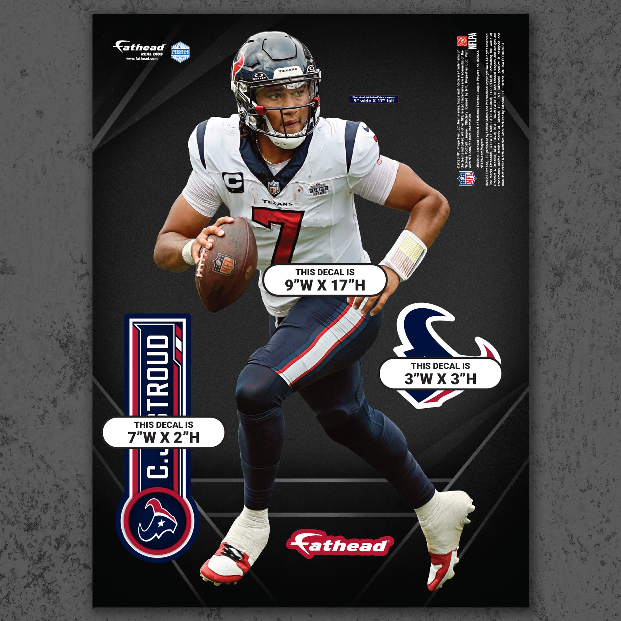 C.J. Stroud - RealBig Away Jersey Collection - Official NFL - Houston Texans - Reusable Vinyl Wall Decals - Image 8