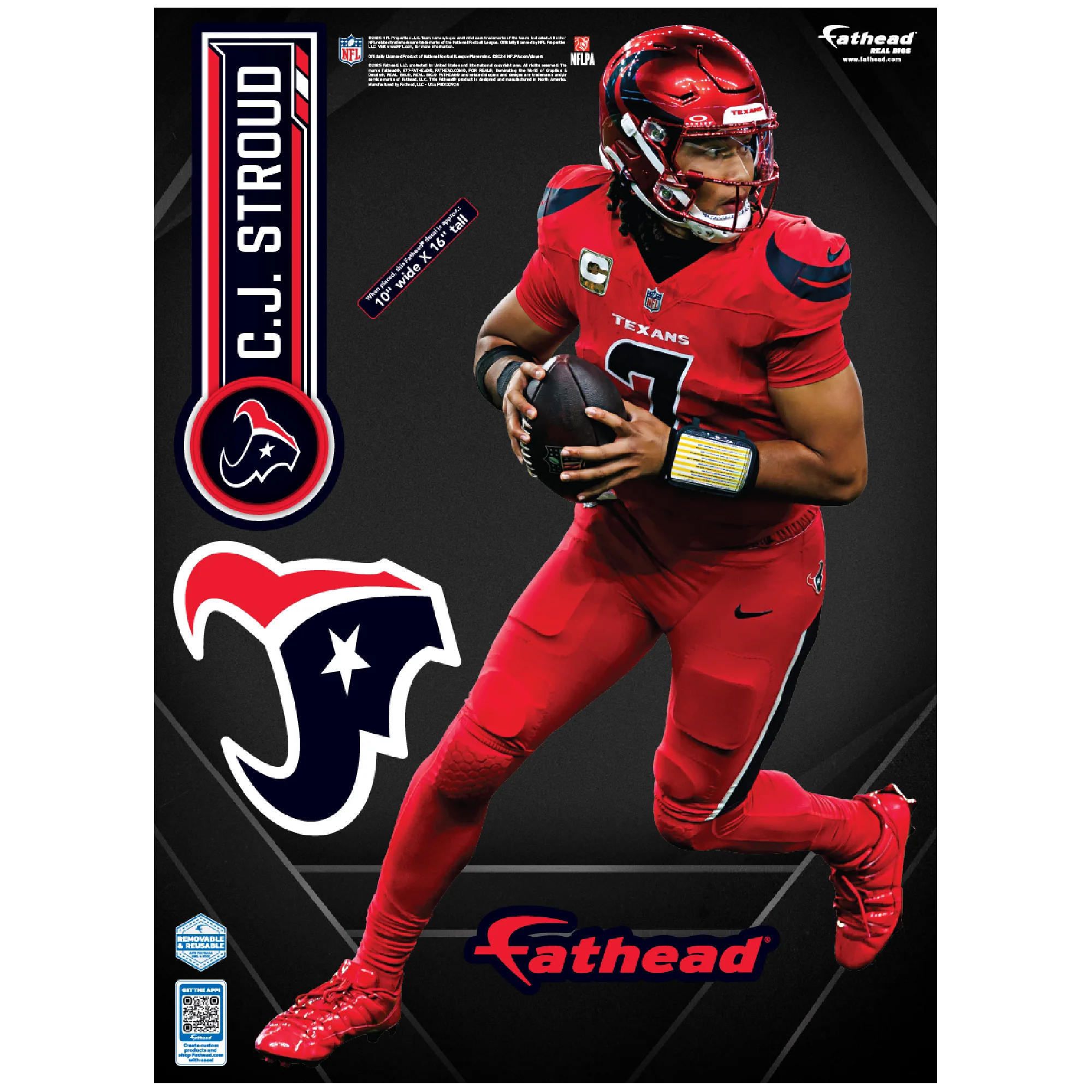 C.J. Stroud - Realbig Battle Red Collection - Official NFL - Houston Texans - Reusable Vinyl Wall Decals - Image 7