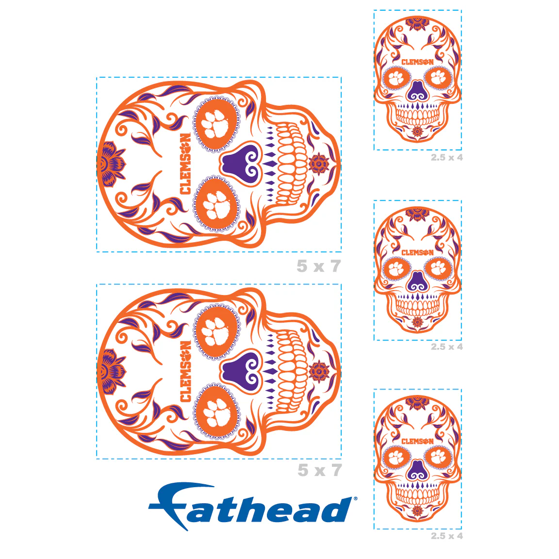 Clemson Tigers - 5 Sugar Skull Logo Minis (Mixed Sizes) - Official NCAA - Reusable Vinyl Decals - Image 4