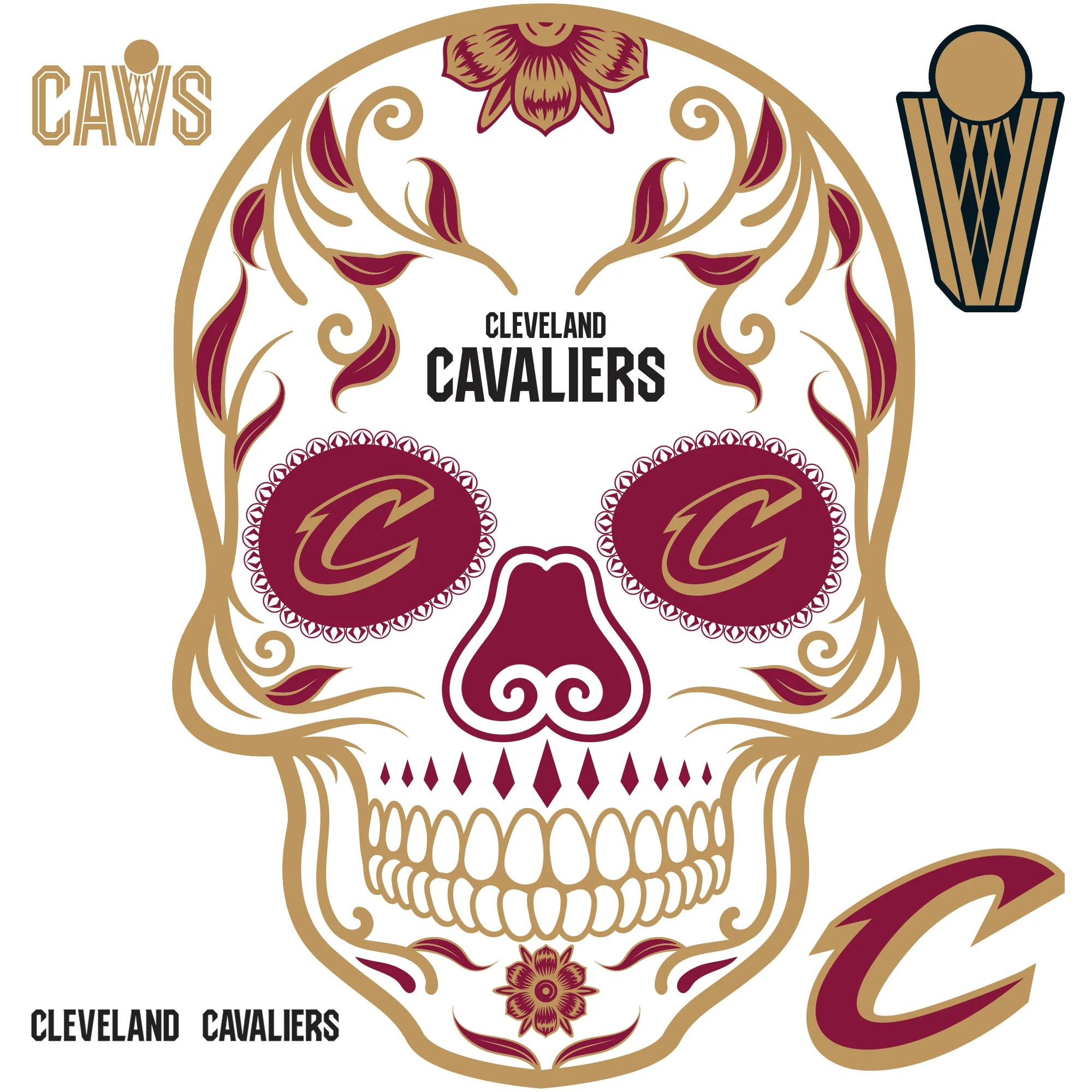 Cleveland Cavaliers - RealBig Sugar Skull Logo Collection - Official NBA - Reusable Vinyl Wall Decals - Image 3