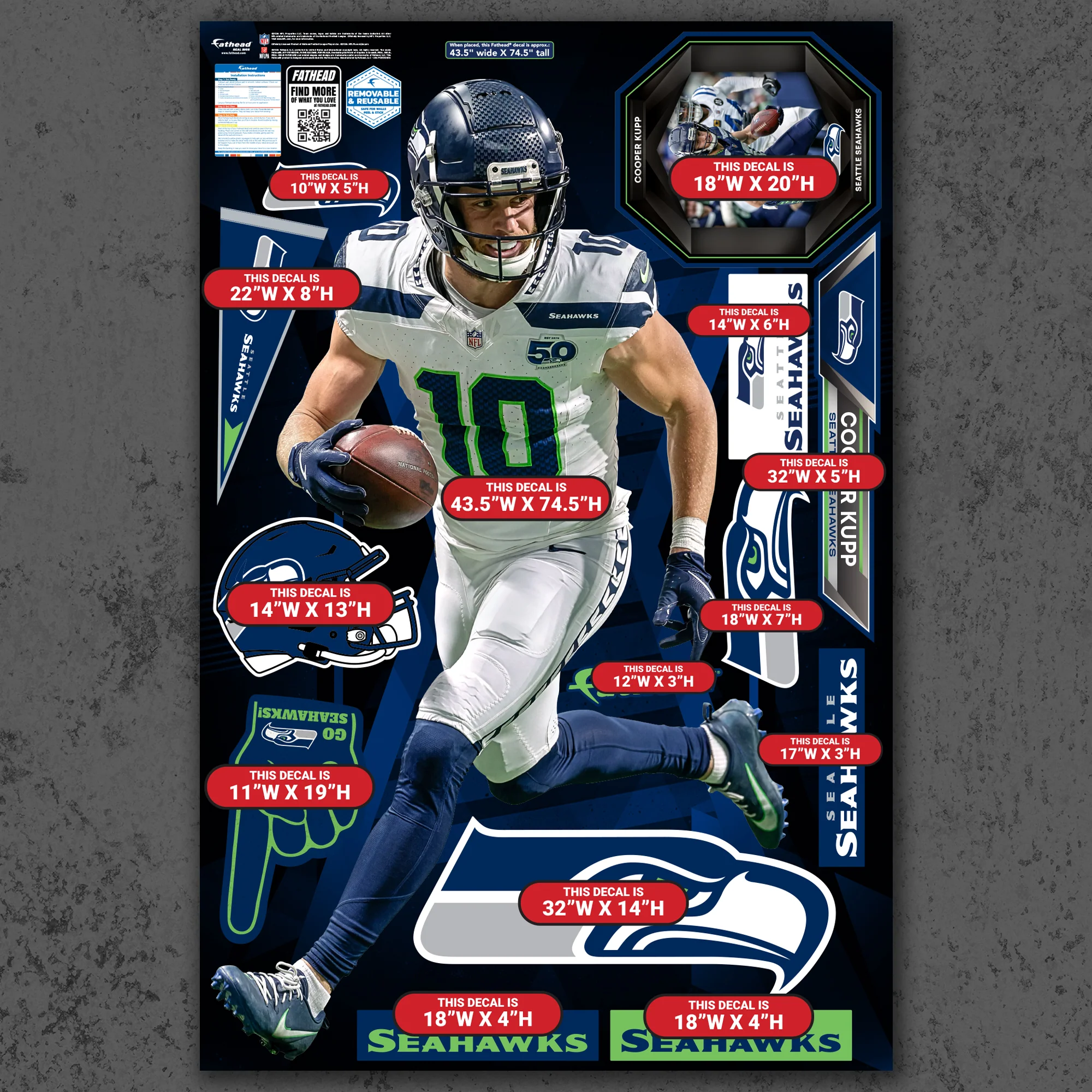 Cooper Kupp - RealBig Collection - Official NFL - Seattle Seahawks - Reusable Vinyl Wall Decals - Image 4