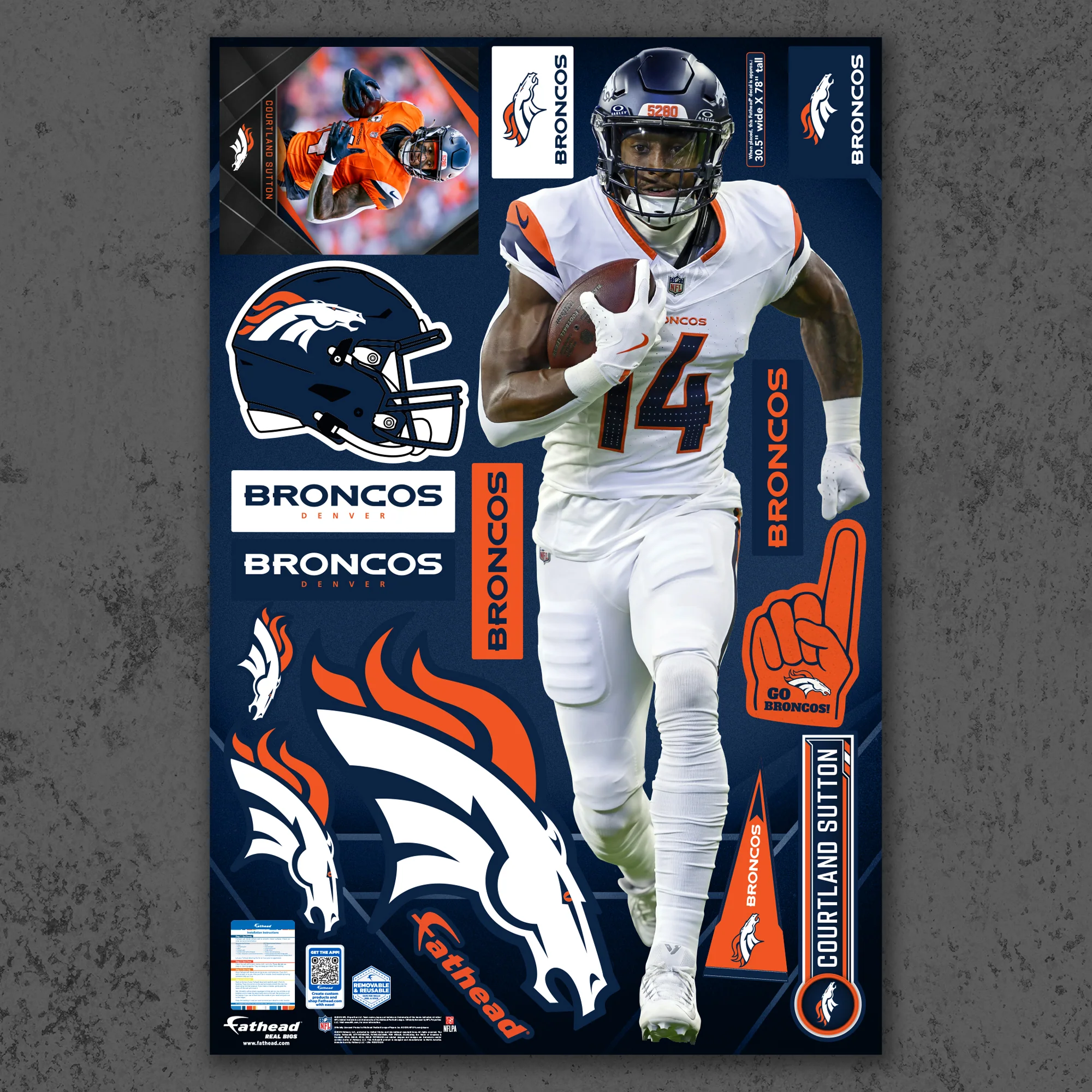 Courtland Sutton - RealBig Collection - Official NFL - Denver Broncos - Reusable Vinyl Wall Decals - Image 2