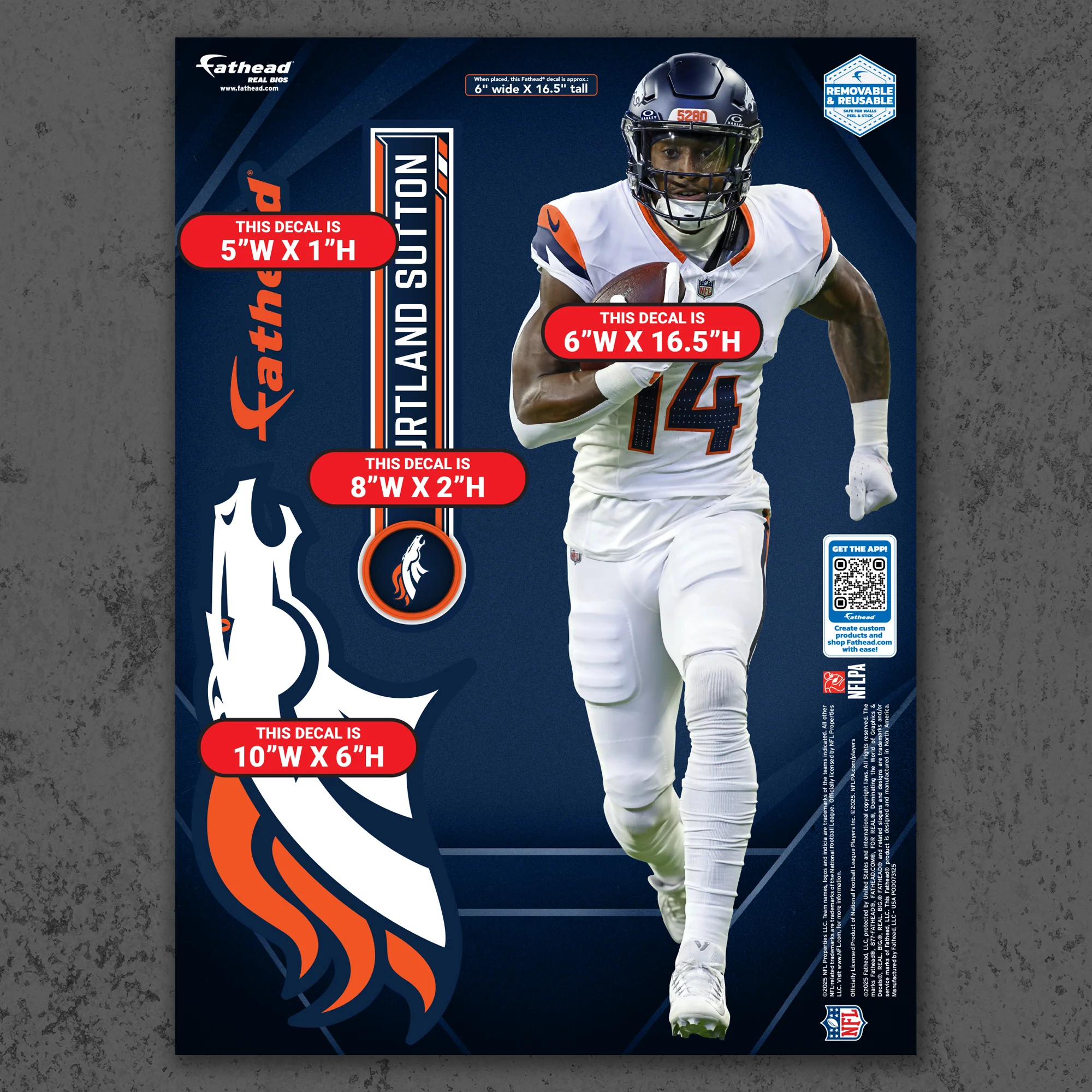 Courtland Sutton - RealBig Collection - Official NFL - Denver Broncos - Reusable Vinyl Wall Decals - Image 8
