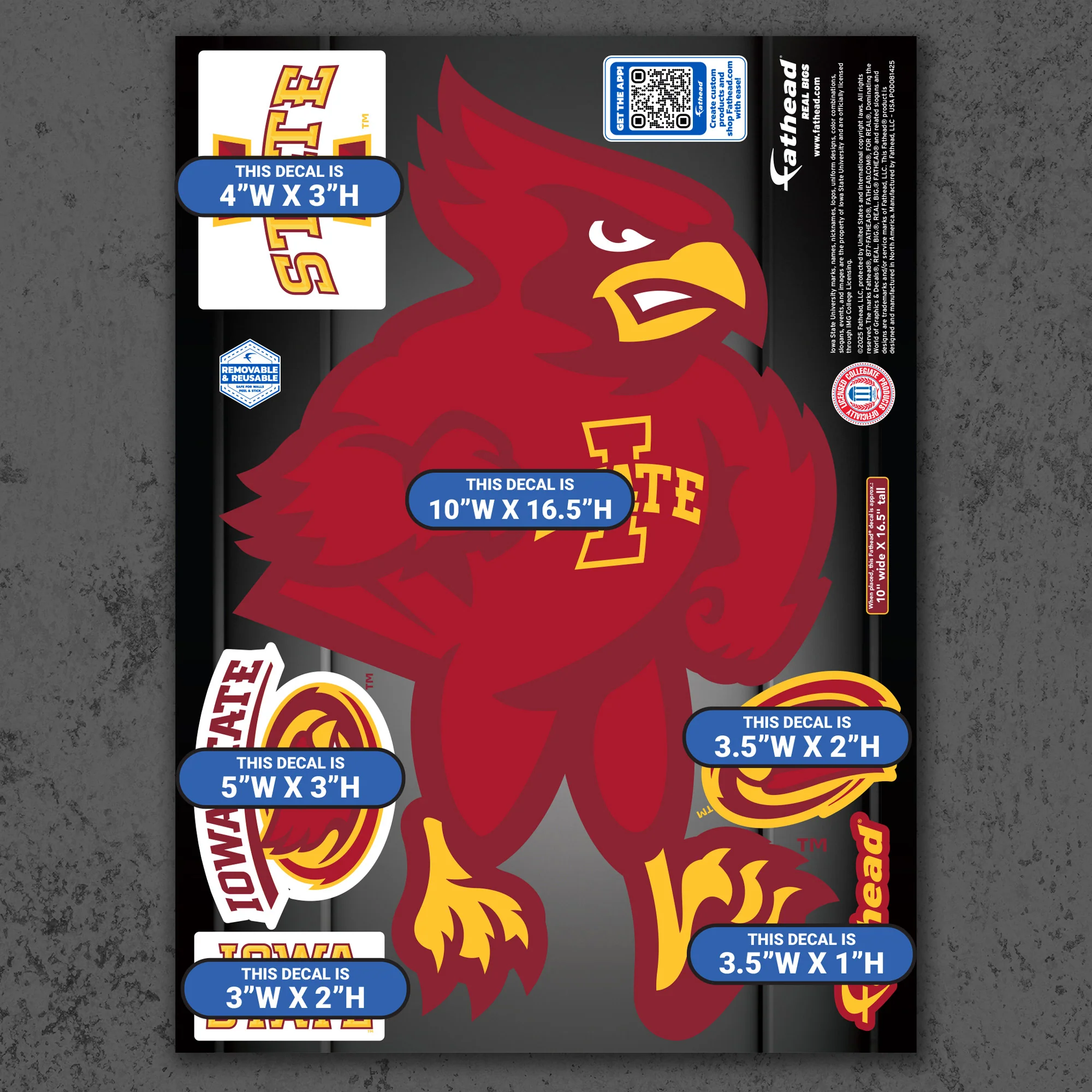 Cy the Cardinal - RealBig Illustrated Mascot Collection - Official NCAA - Iowa State Cyclones - Reusable Vinyl Wall Decals - Image 8