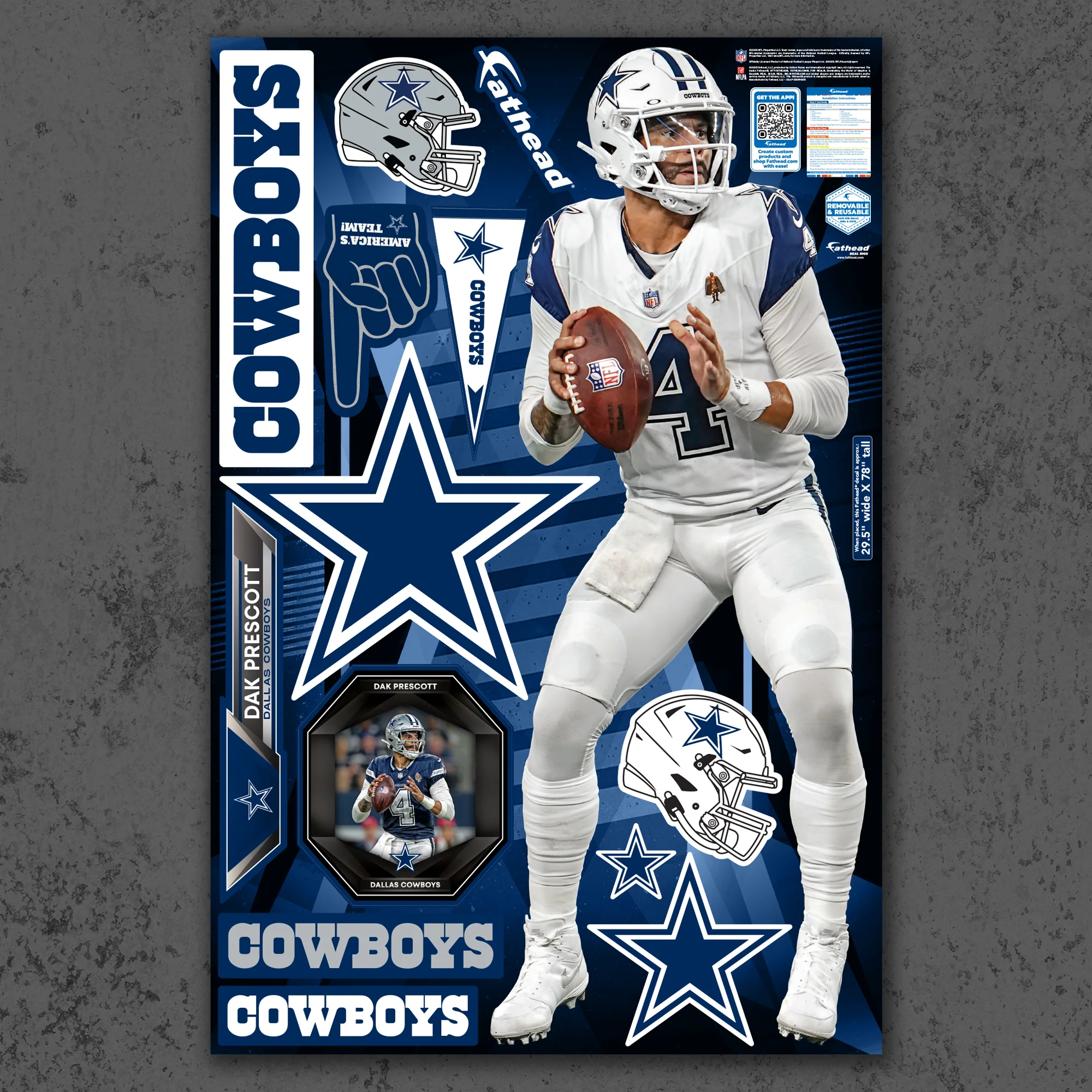 Dak Prescott - RealBig Color Rush Collection - Official NFL - Dallas Cowboys - Reusable Vinyl Wall Decals - Image 2