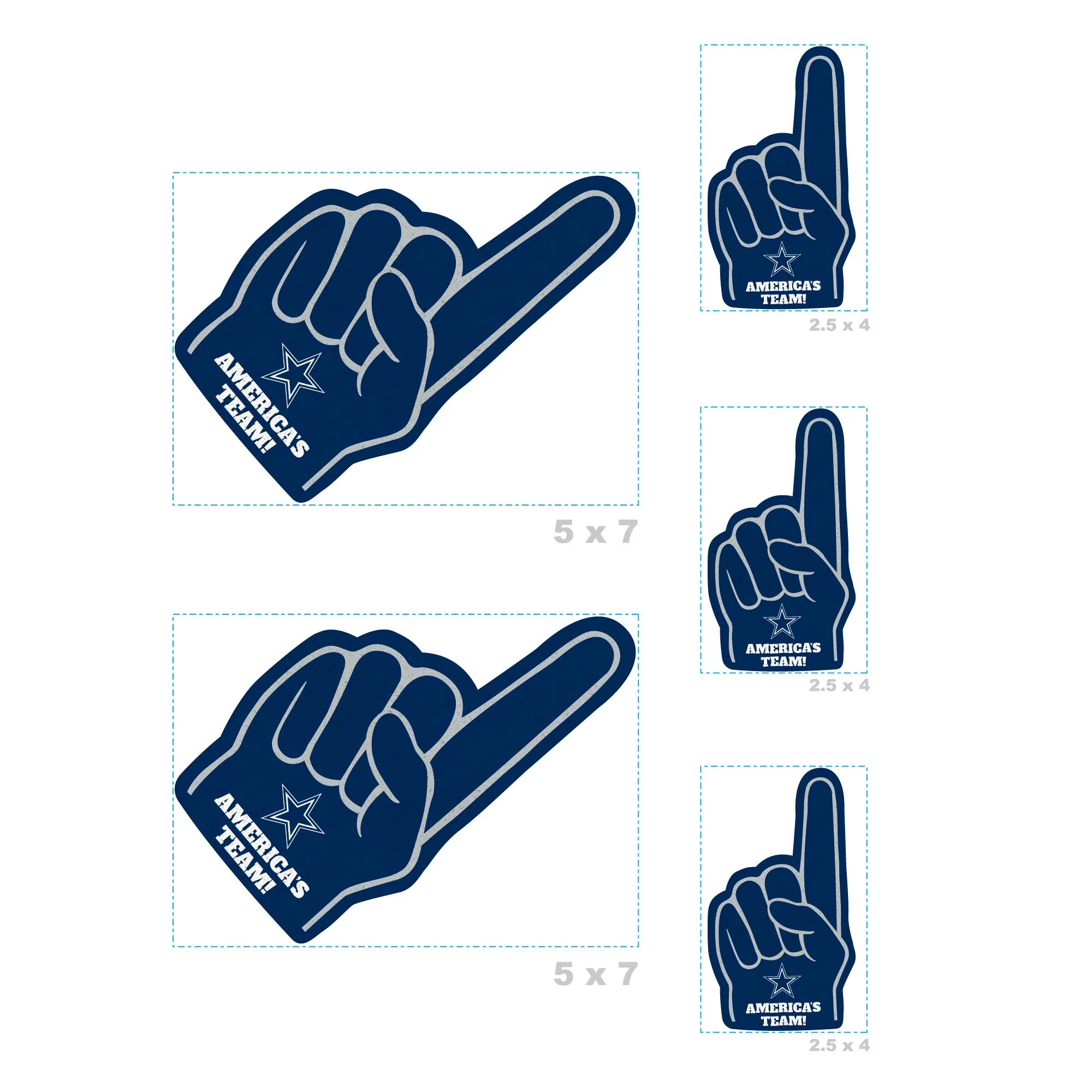Dallas Cowboys - 4 Foam Finger Minis (Mixed Sizes) - Official NFL - Reusable Vinyl Decals - Image 4